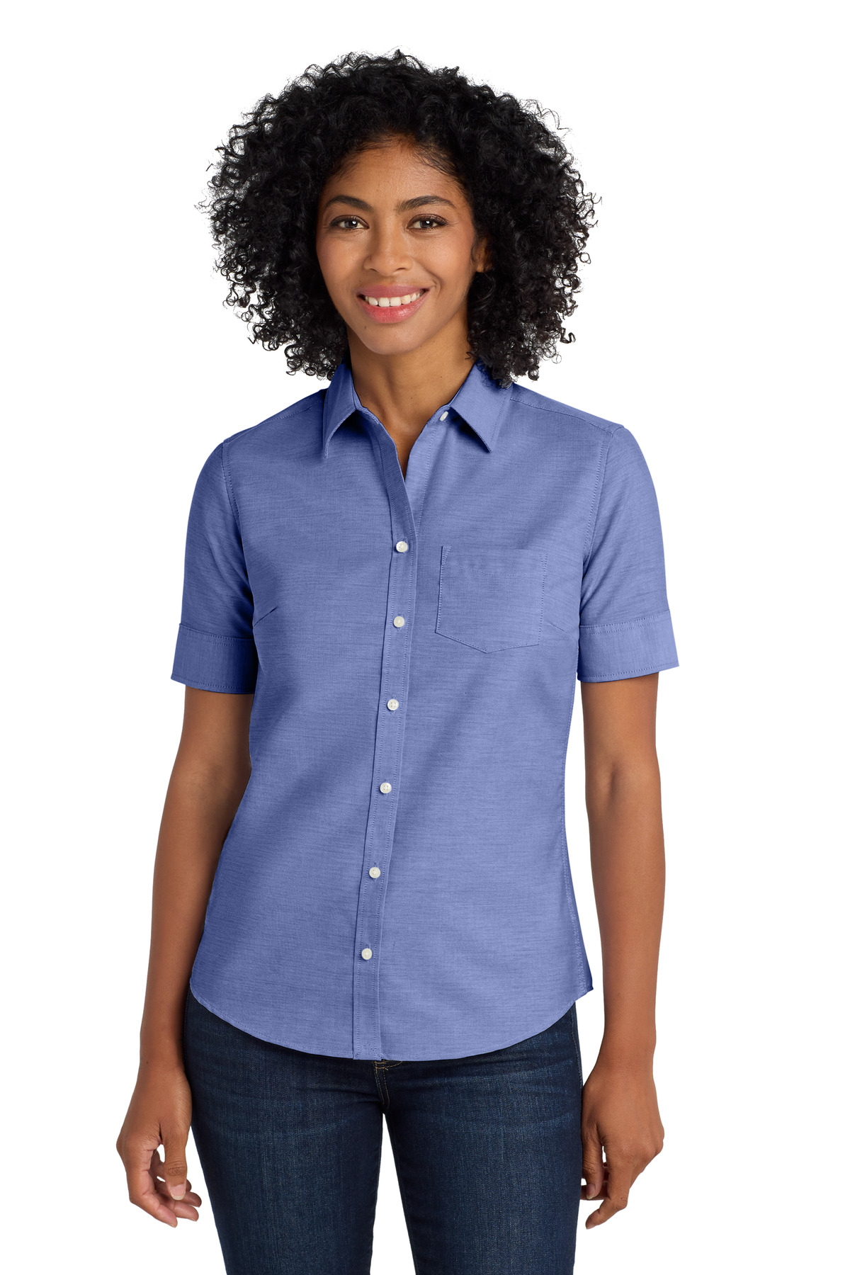 Port Authority ®  Women's Short Sleeve SuperPro ™  Oxford Shirt. L659 - Front Model