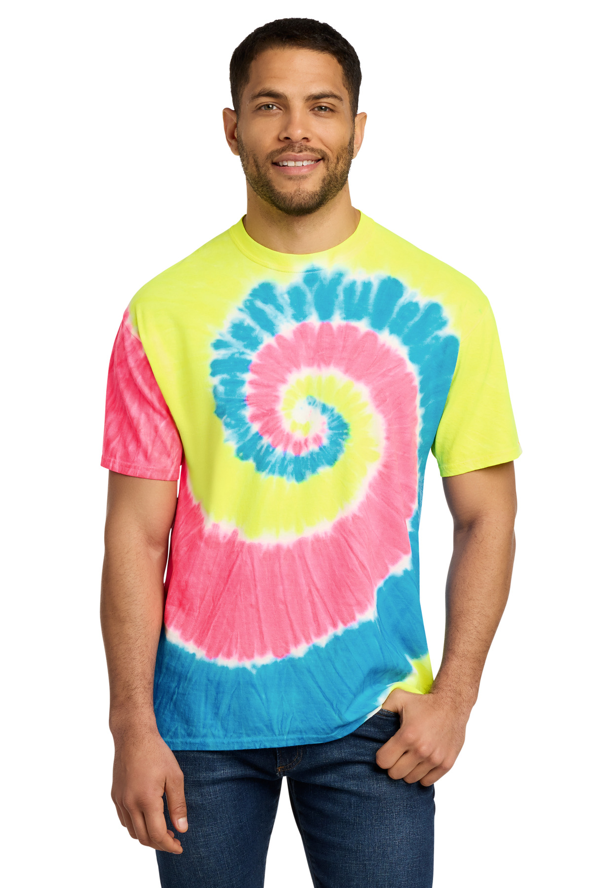 Port & Co ™ Tie-Dye Tee. PC147 - Neon Rainbow