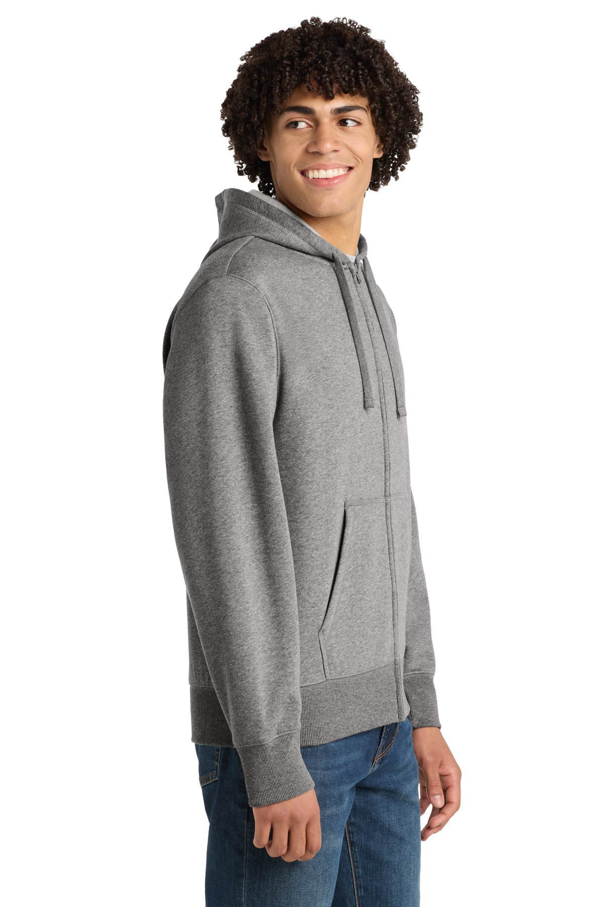 Sport-Tek Full-Zip Hooded Sweatshirt. ST258 in Vintage Heather — Left sleeve