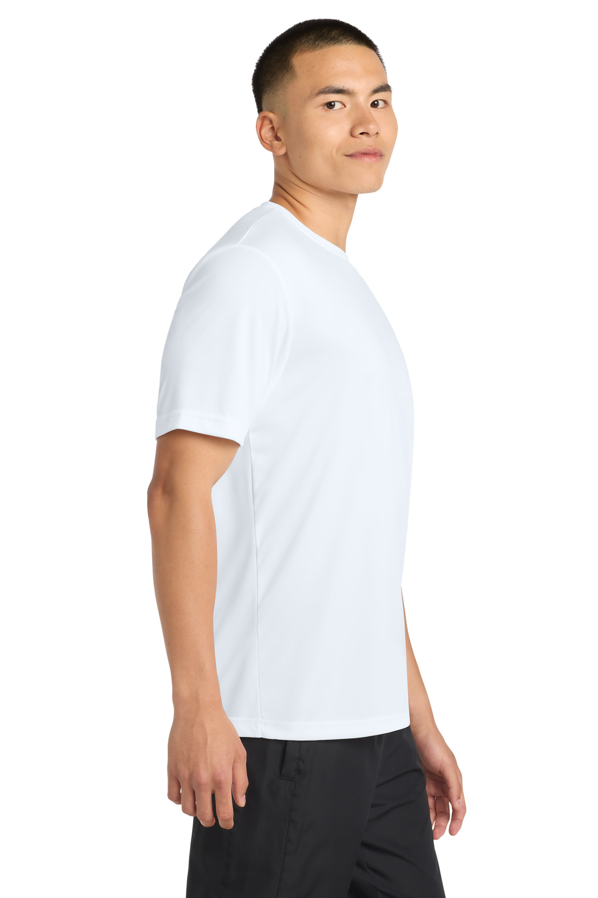 Sport-Tek Tall PosiCharge Competitor Tee. TST350 in White — Left sleeve