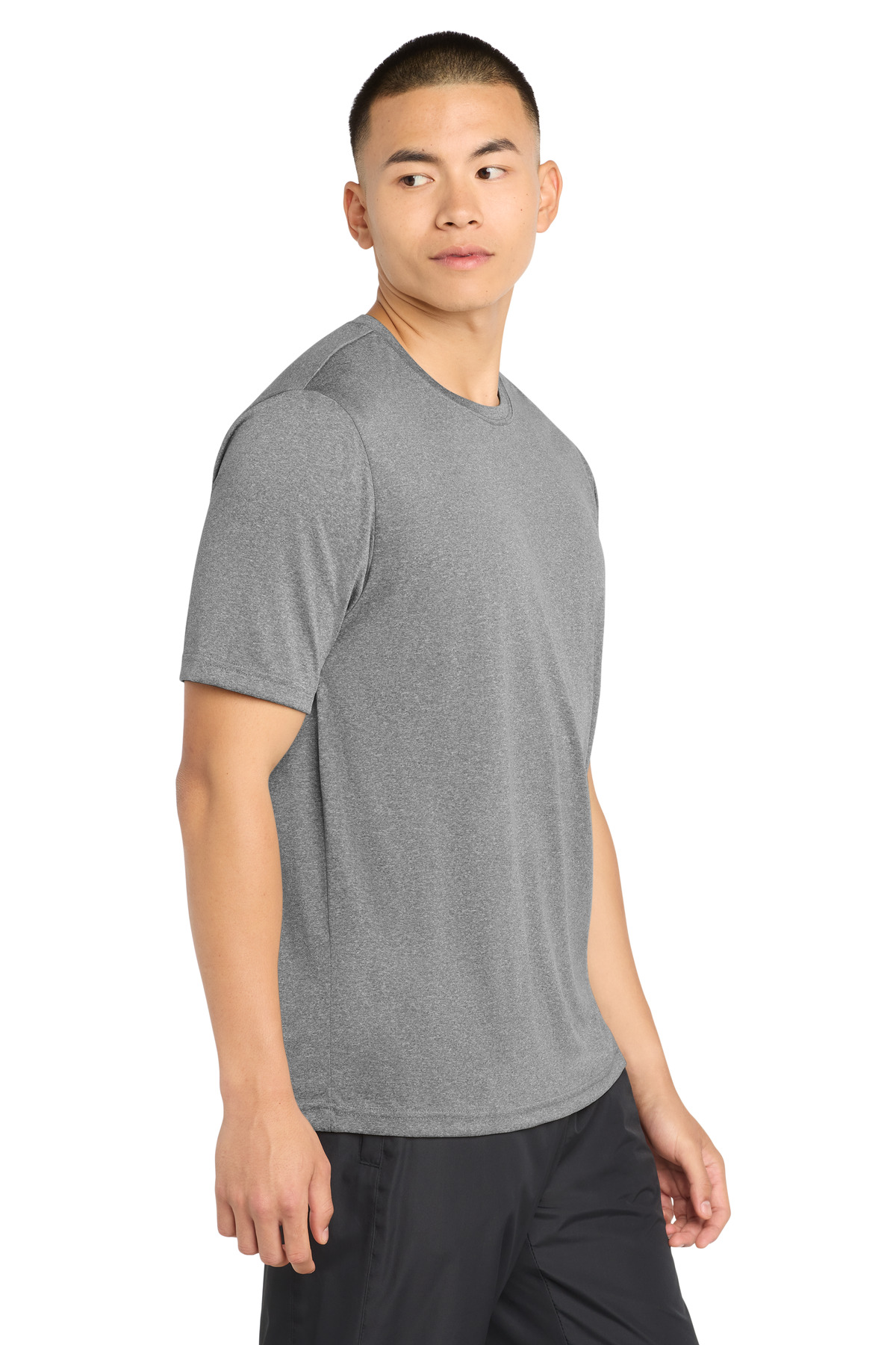 Sport-Tek Tall Heather Contender Tee. TST360 in Vintage Heather — Left sleeve