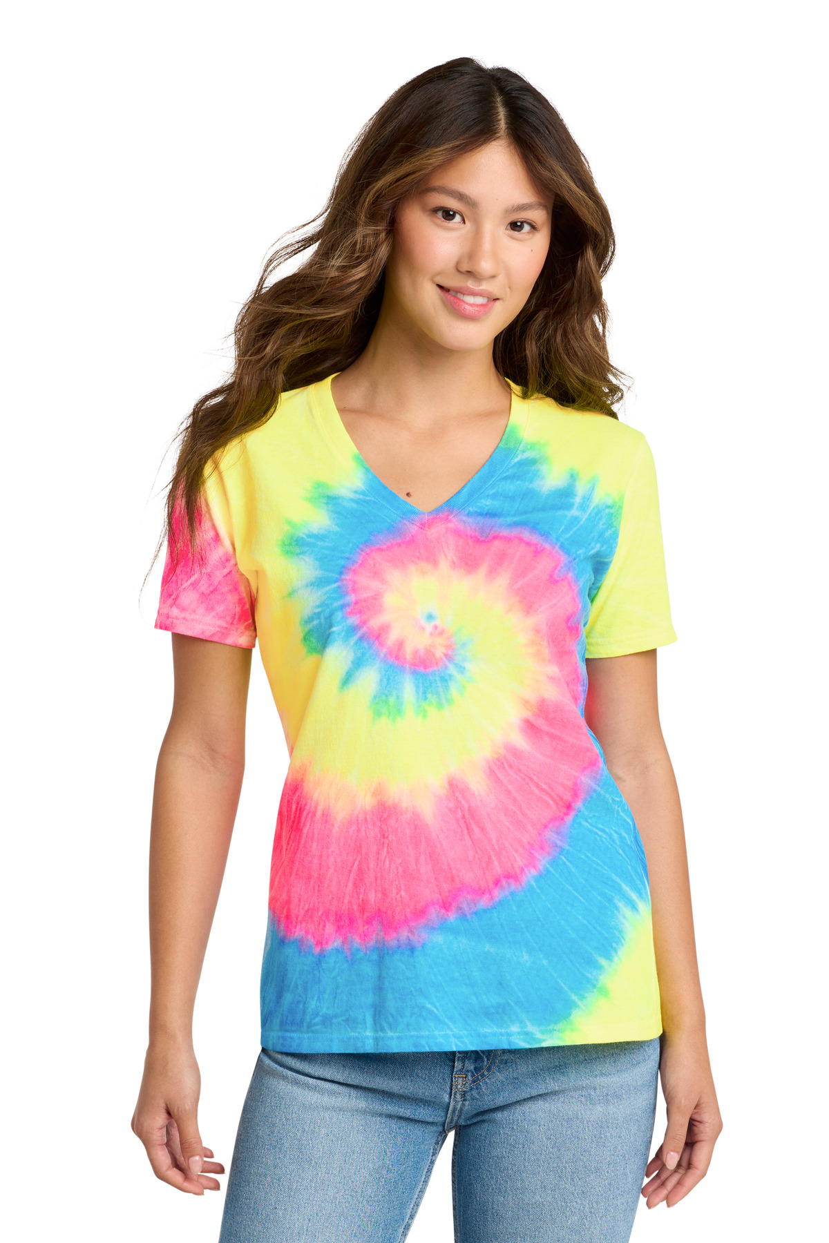 Port & Co Women's Tie-Dye V-Neck Tee. LPC147V