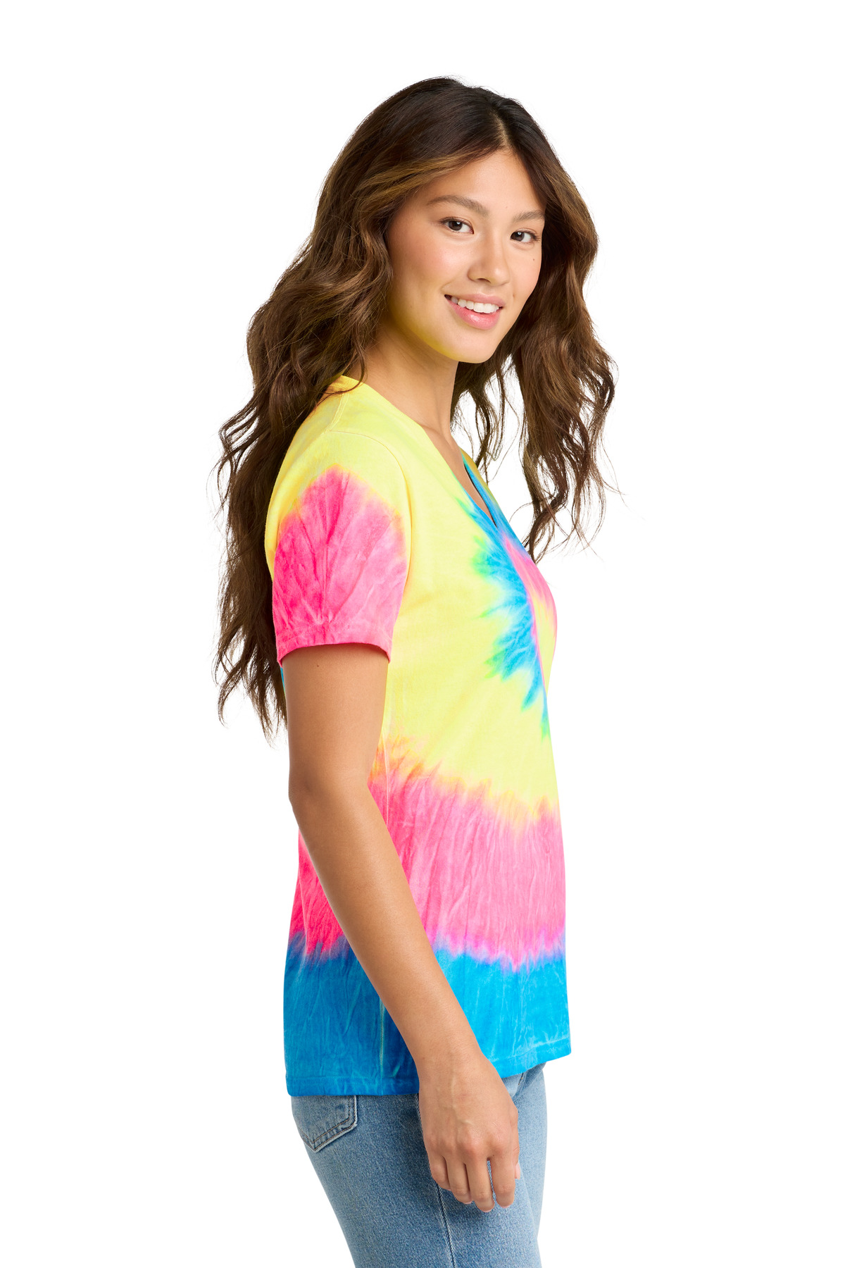 Port & Co Women's Tie-Dye V-Neck Tee. LPC147V