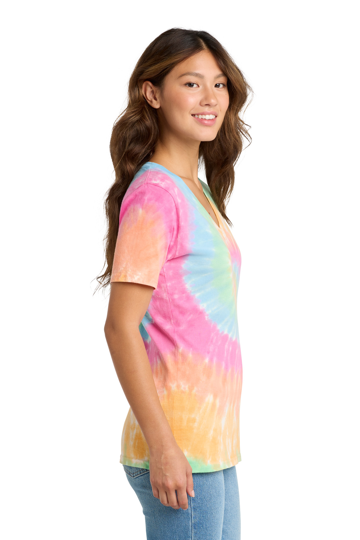 Port & Co Women's Tie-Dye V-Neck Tee. LPC147V