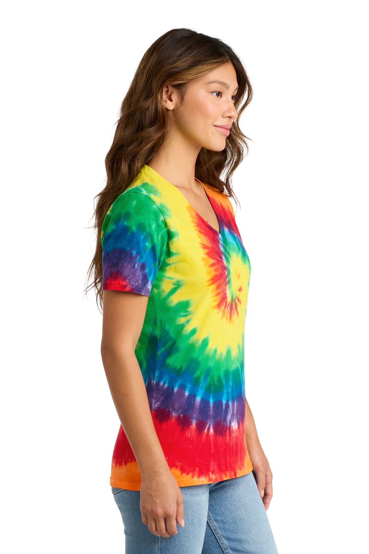 Port & Co Women's Tie-Dye V-Neck Tee. LPC147V