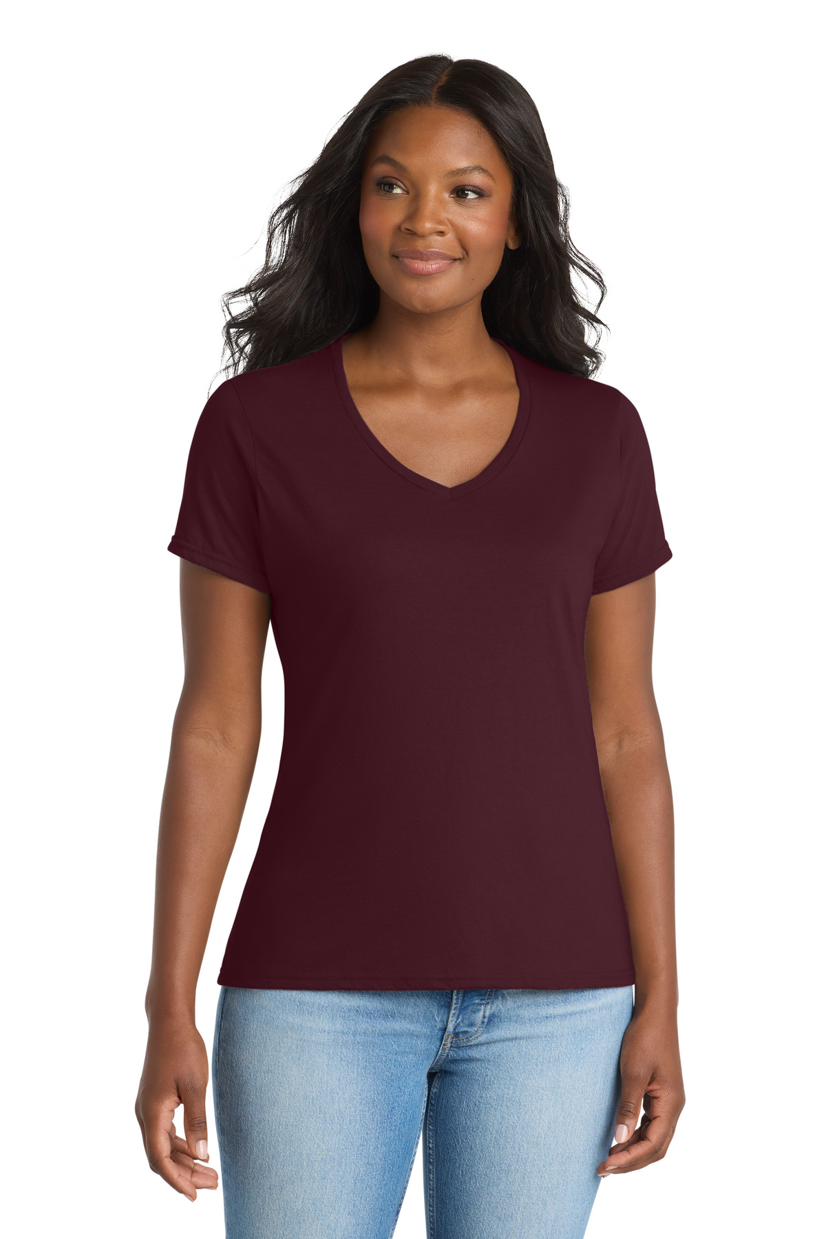 Port & Co ™ Women's Performance Blend V-Neck Tee. LPC381V - Athletic Maroon
