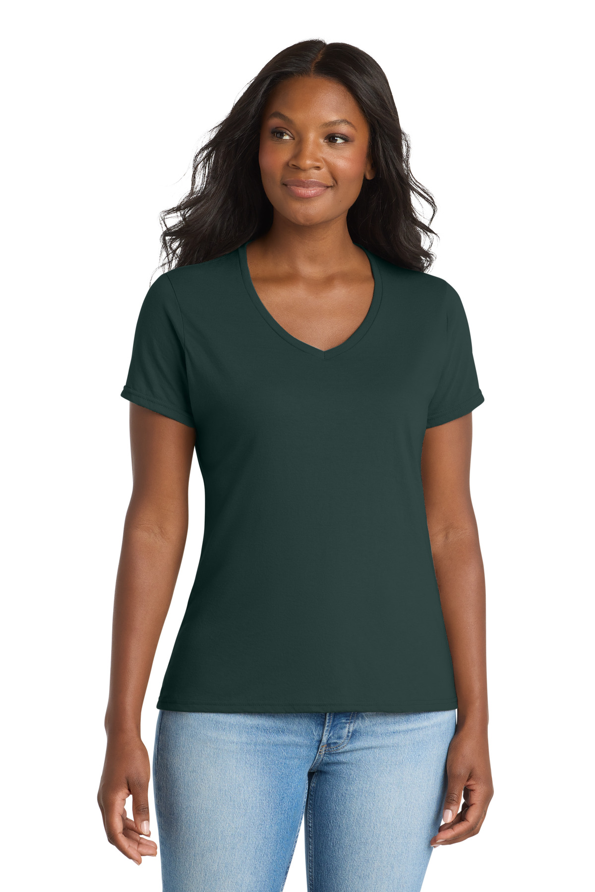 Port & Co ™ Women's Performance Blend V-Neck Tee. LPC381V - Dark Green