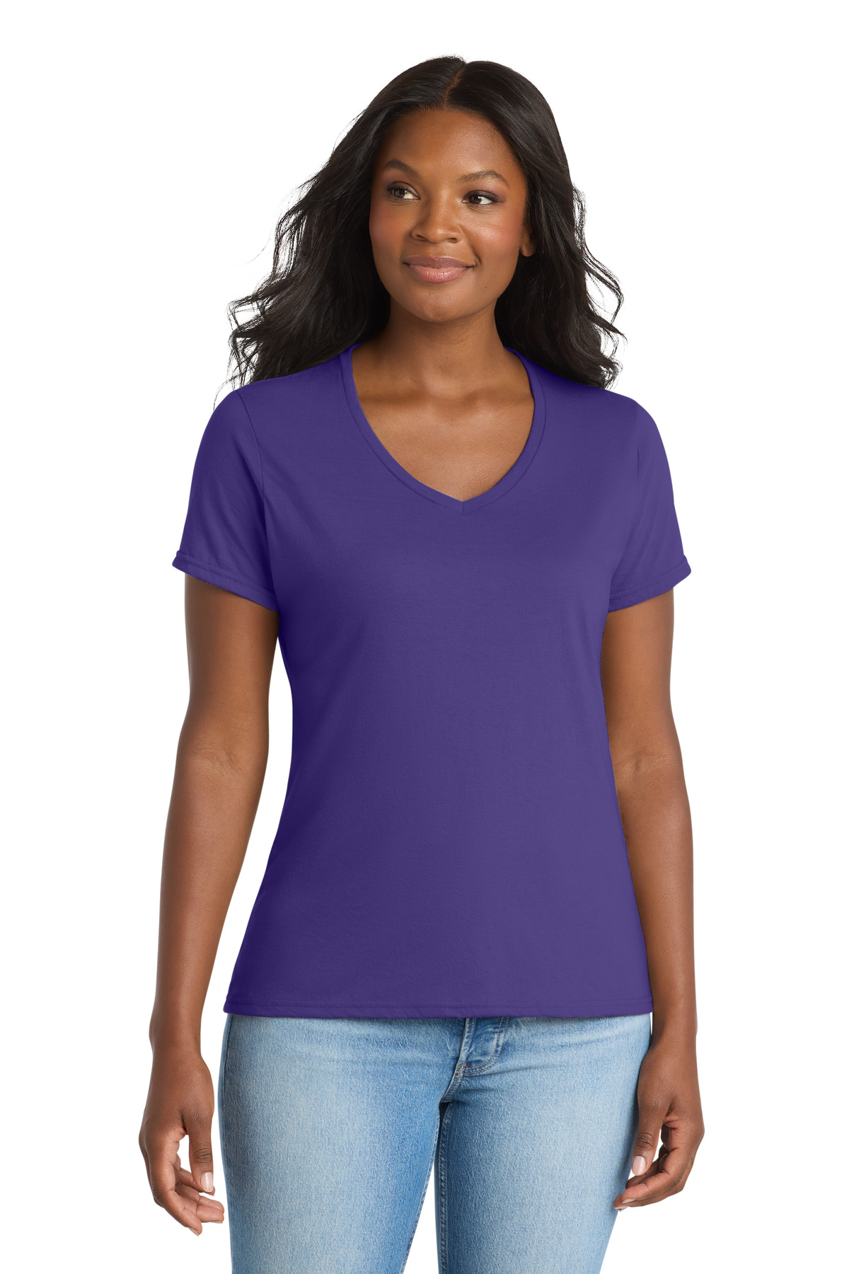 Port & Co ™ Women's Performance Blend V-Neck Tee. LPC381V - Purple