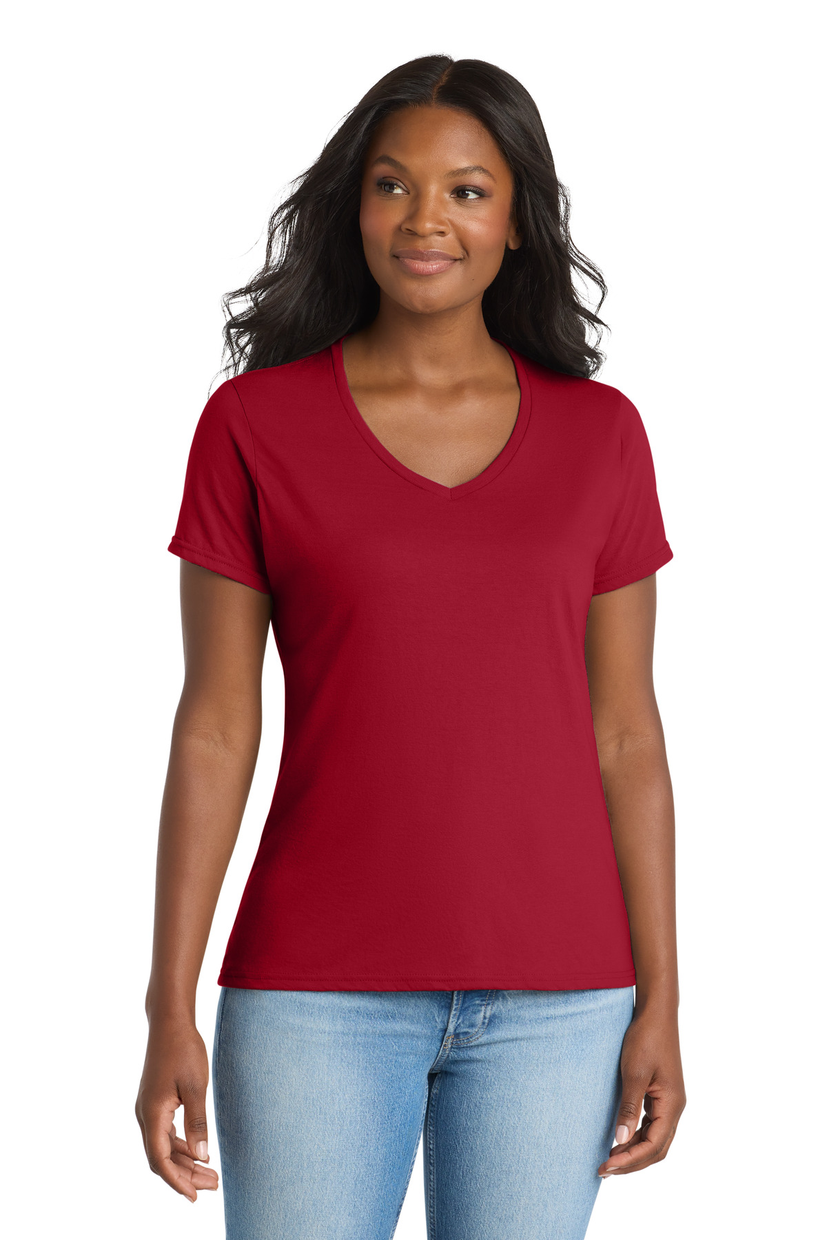 Port & Co ™ Women's Performance Blend V-Neck Tee. LPC381V - Red
