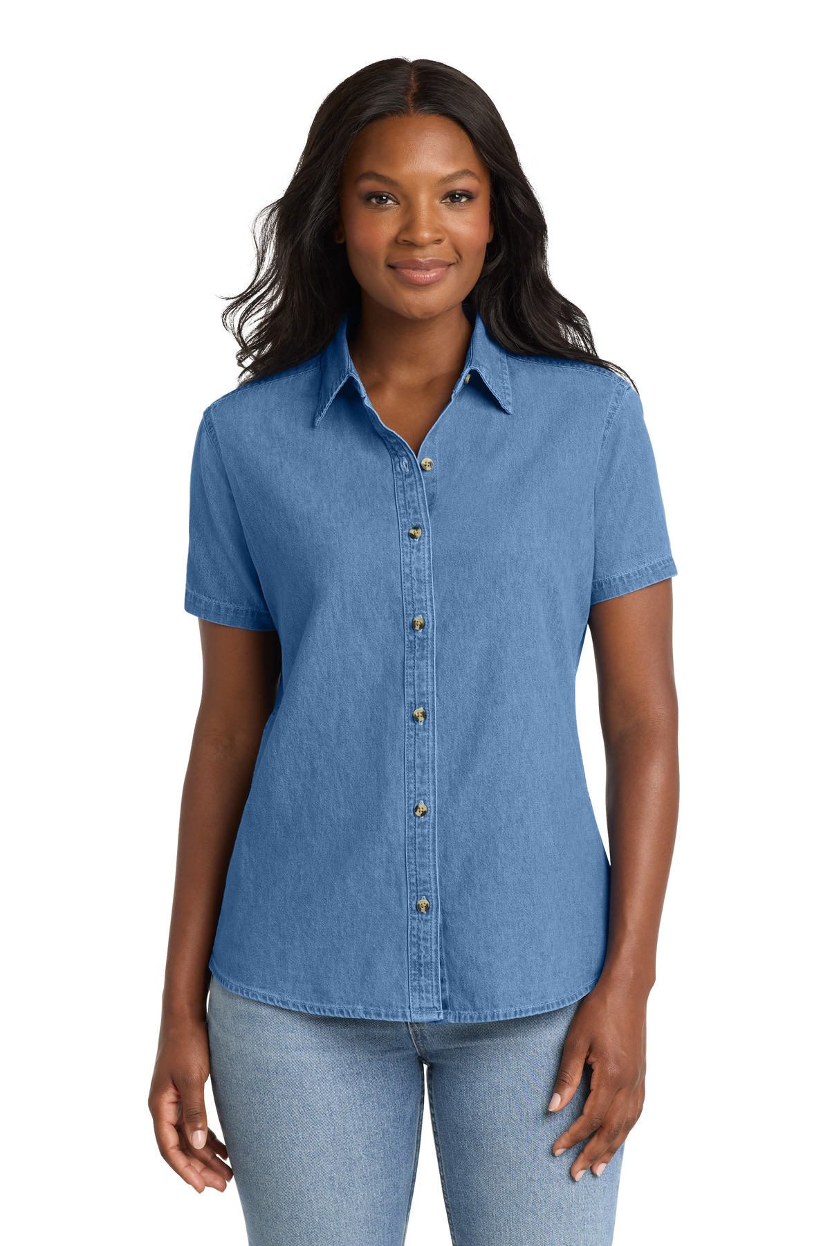 Port & Co Women‘s Short Sleeve Value Denim Shirt-Port & Co
