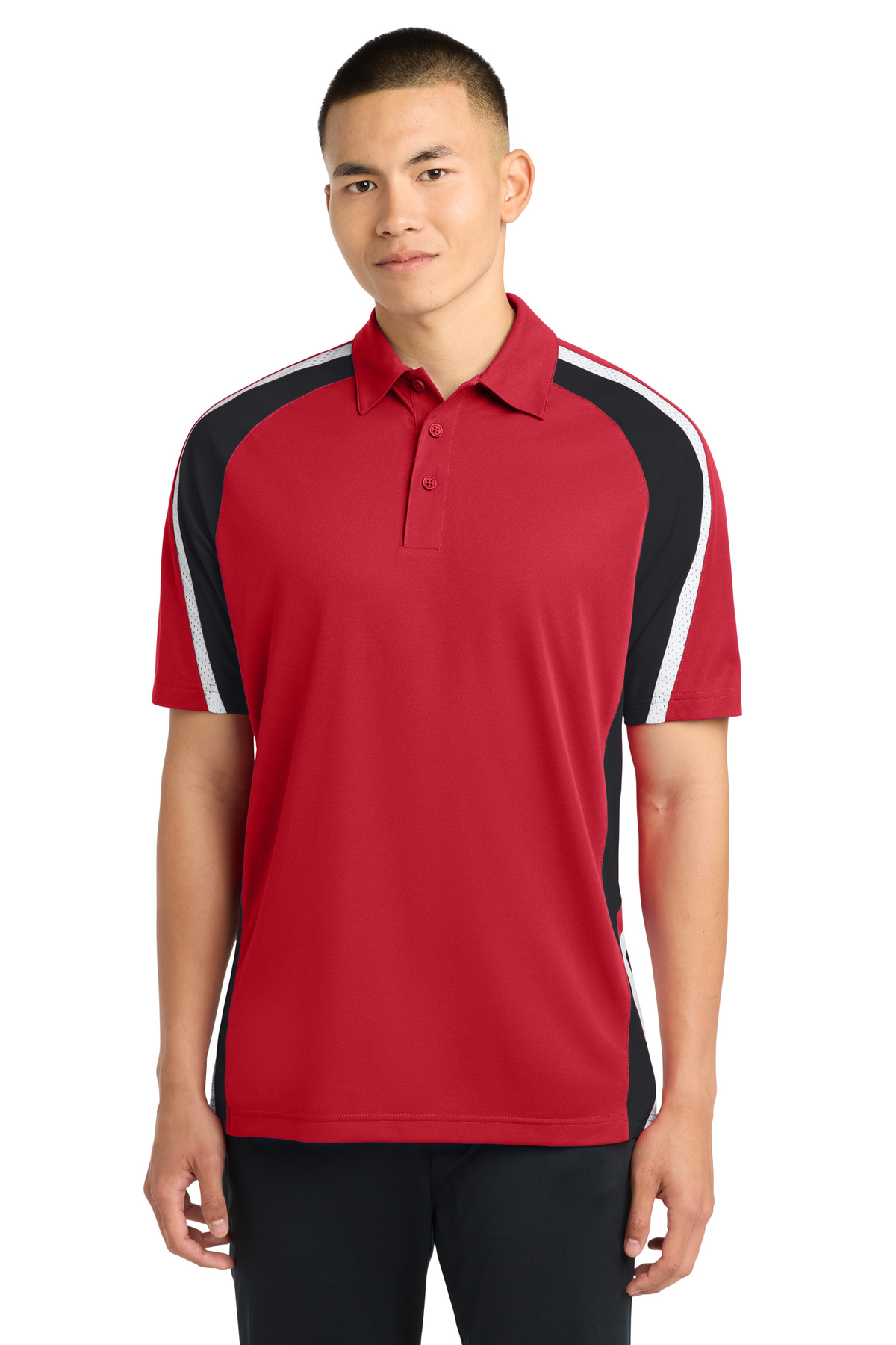 DISCONTINUED Sport-Tek Tricolor Micropique Sport-Wick Polo. ST654