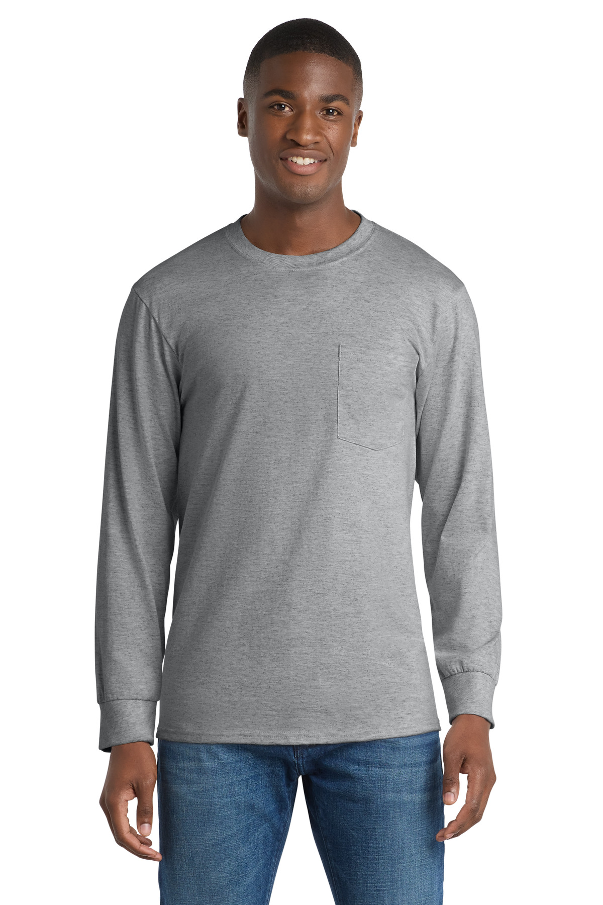 Port & Co ™ Long Sleeve Essential Pocket Tee. PC61LSP - Athletic Heather