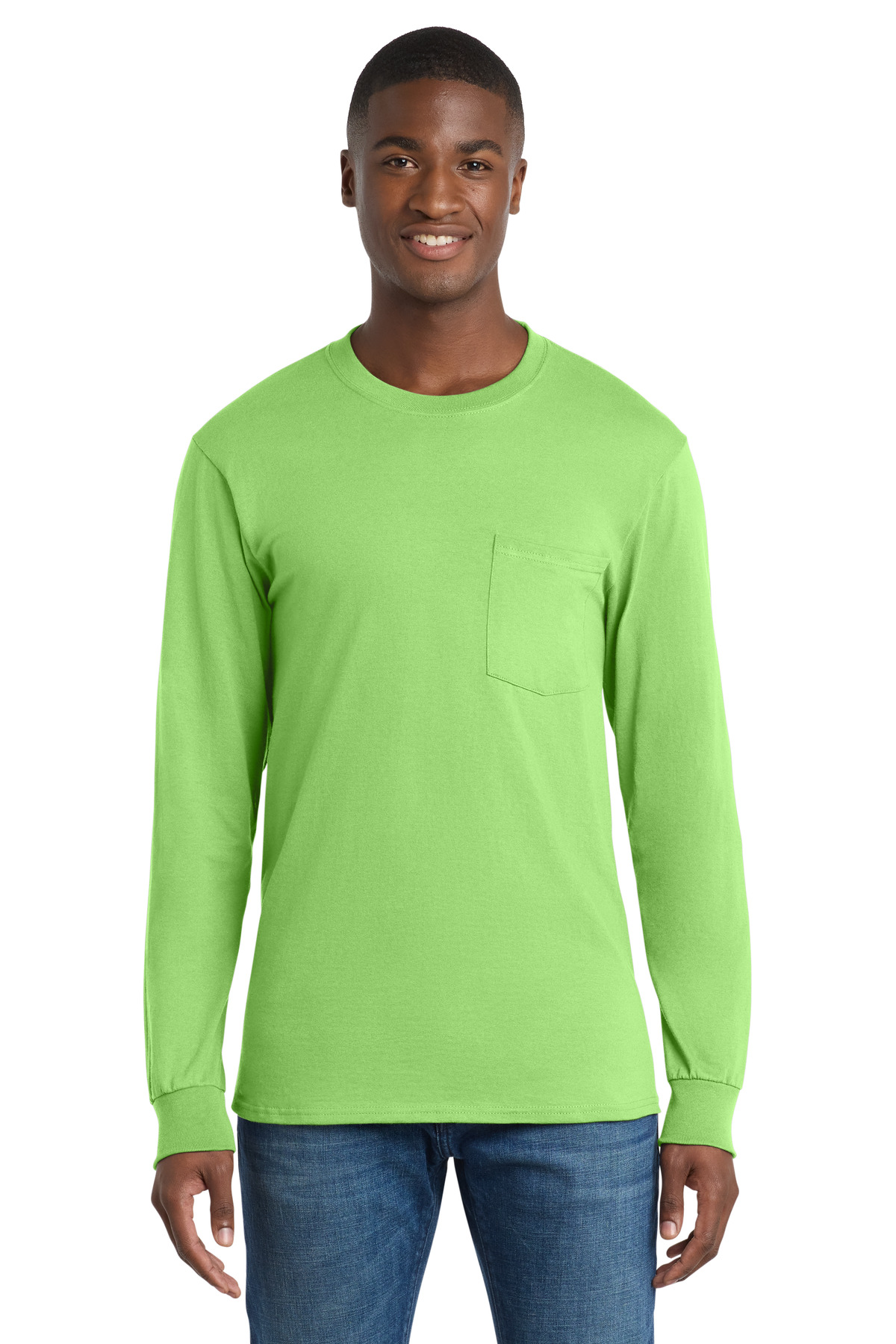 Port & Co ™ Long Sleeve Essential Pocket Tee. PC61LSP - Lime