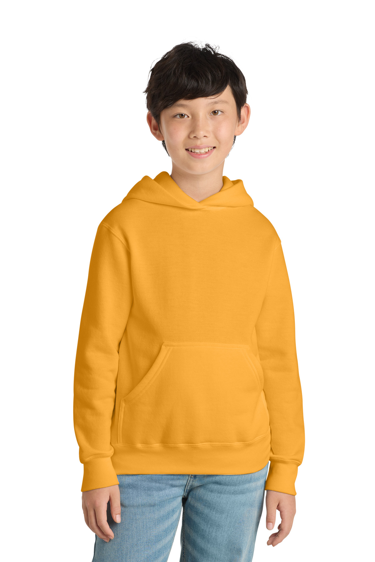 Port & Co ™  Youth Core Fleece Pullover Hooded Sweatshirt.  PC90YH - Front Model
