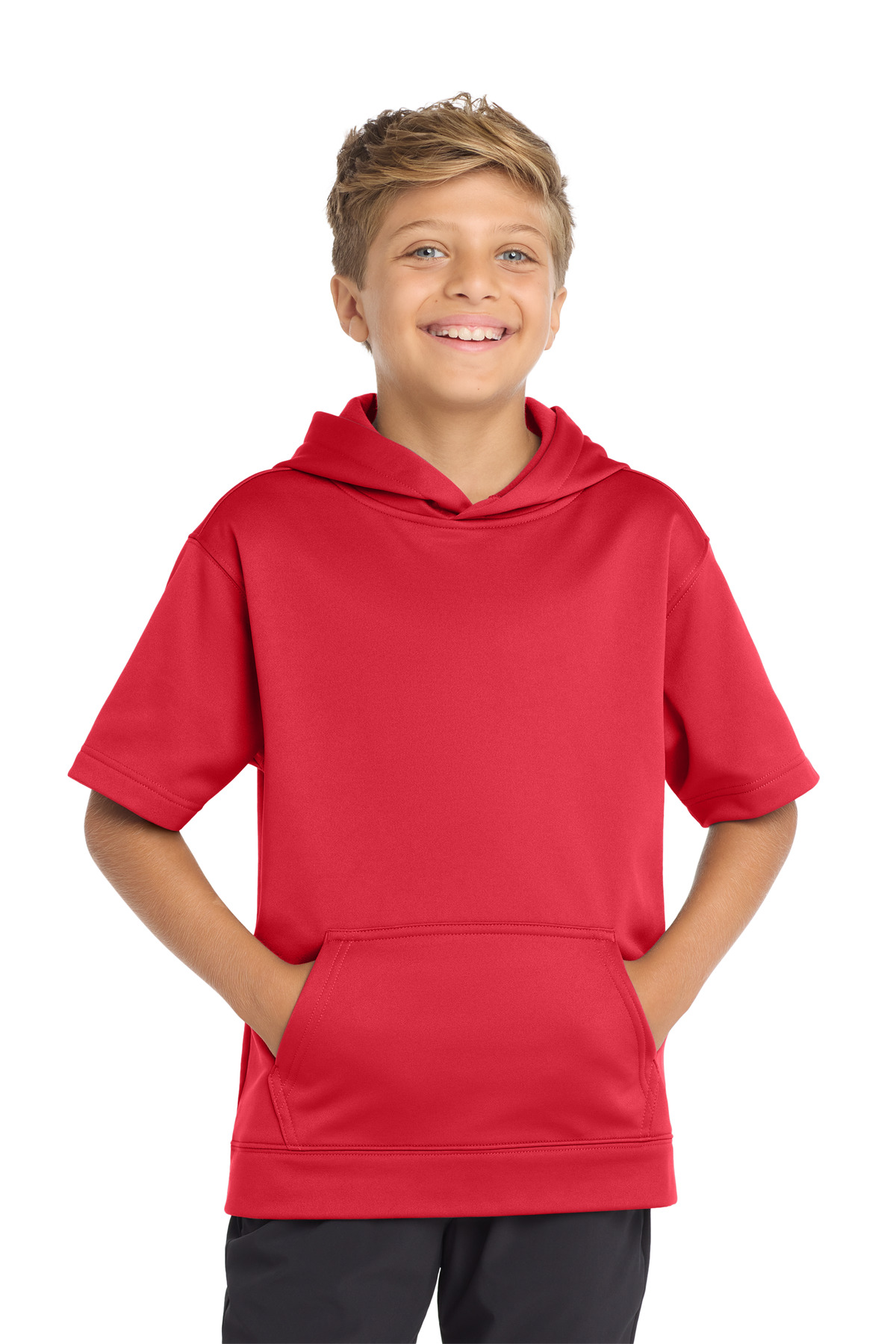 Sport-Tek ® Youth Sport-Wick ® Fleece Short Sleeve Hooded Pullover. YST251 - Deep Red
