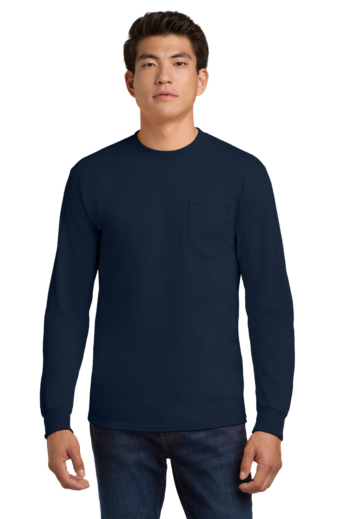 Gildan ® - Ultra Cotton ® 100% US Cotton Long Sleeve T-Shirt with Pocket. 2410 - Navy