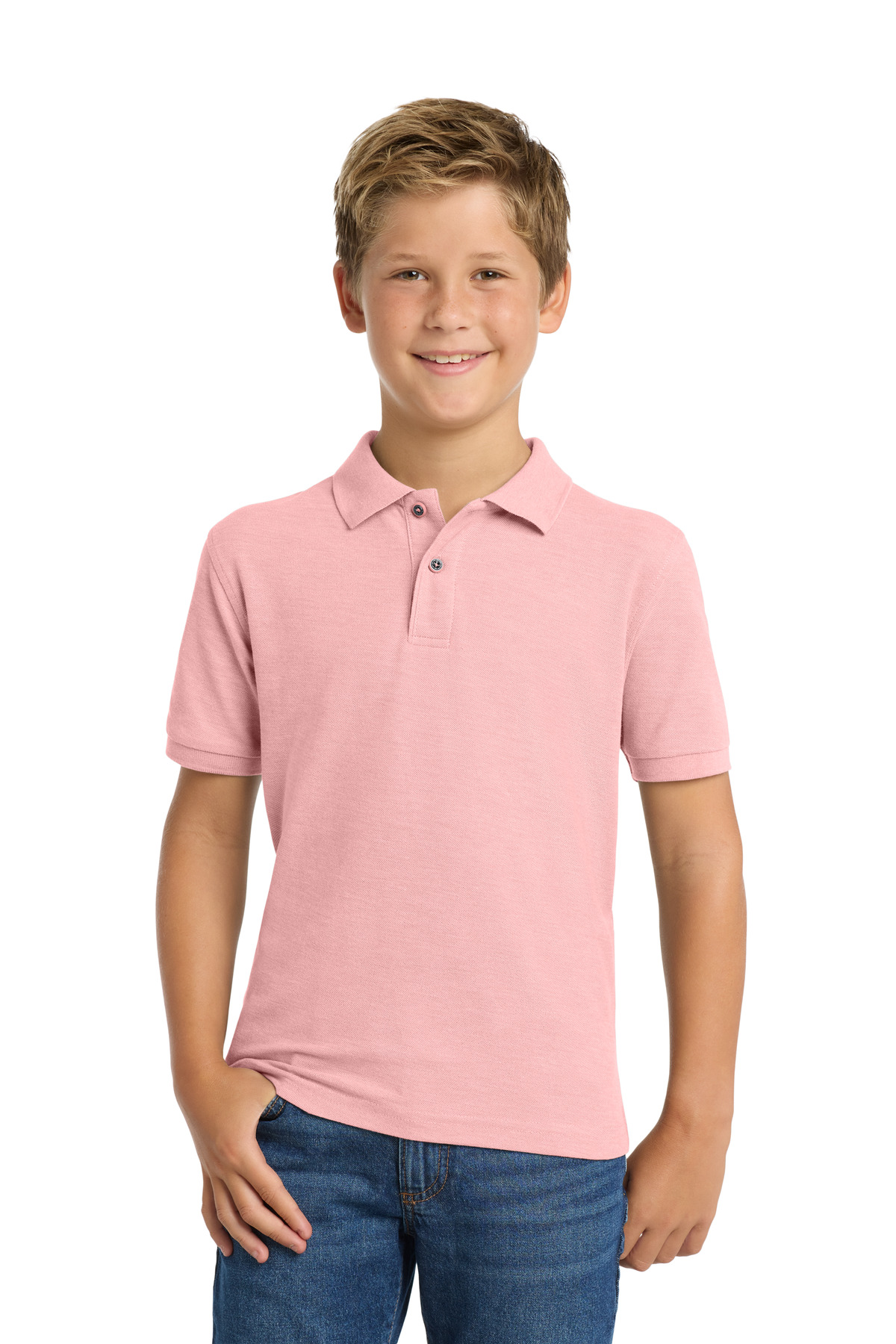 Youth Silk Touch Polo - Light Pink
