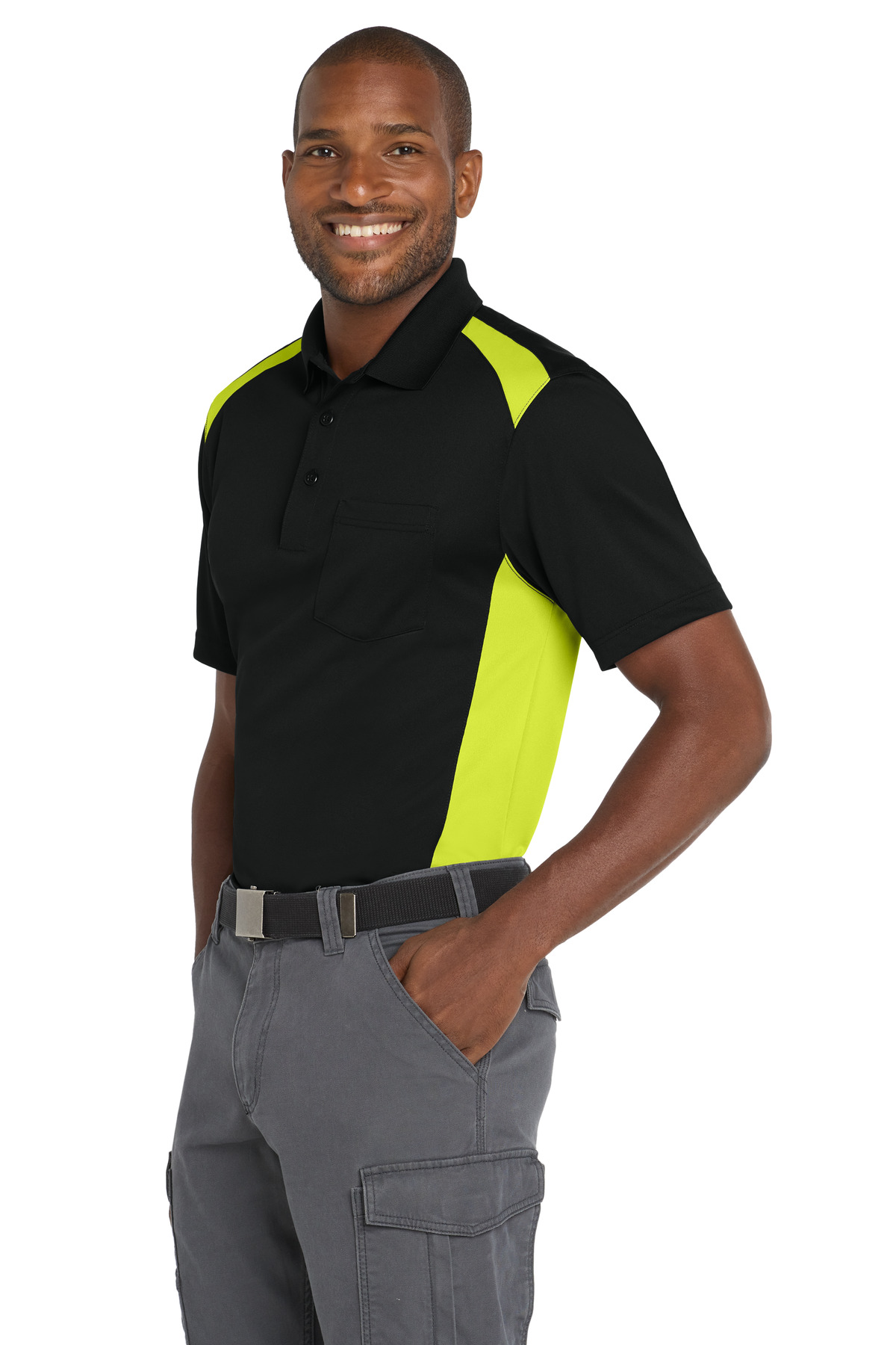 CornerStone Select Snag-Proof Two Way Colorblock Pocket Polo. CS416