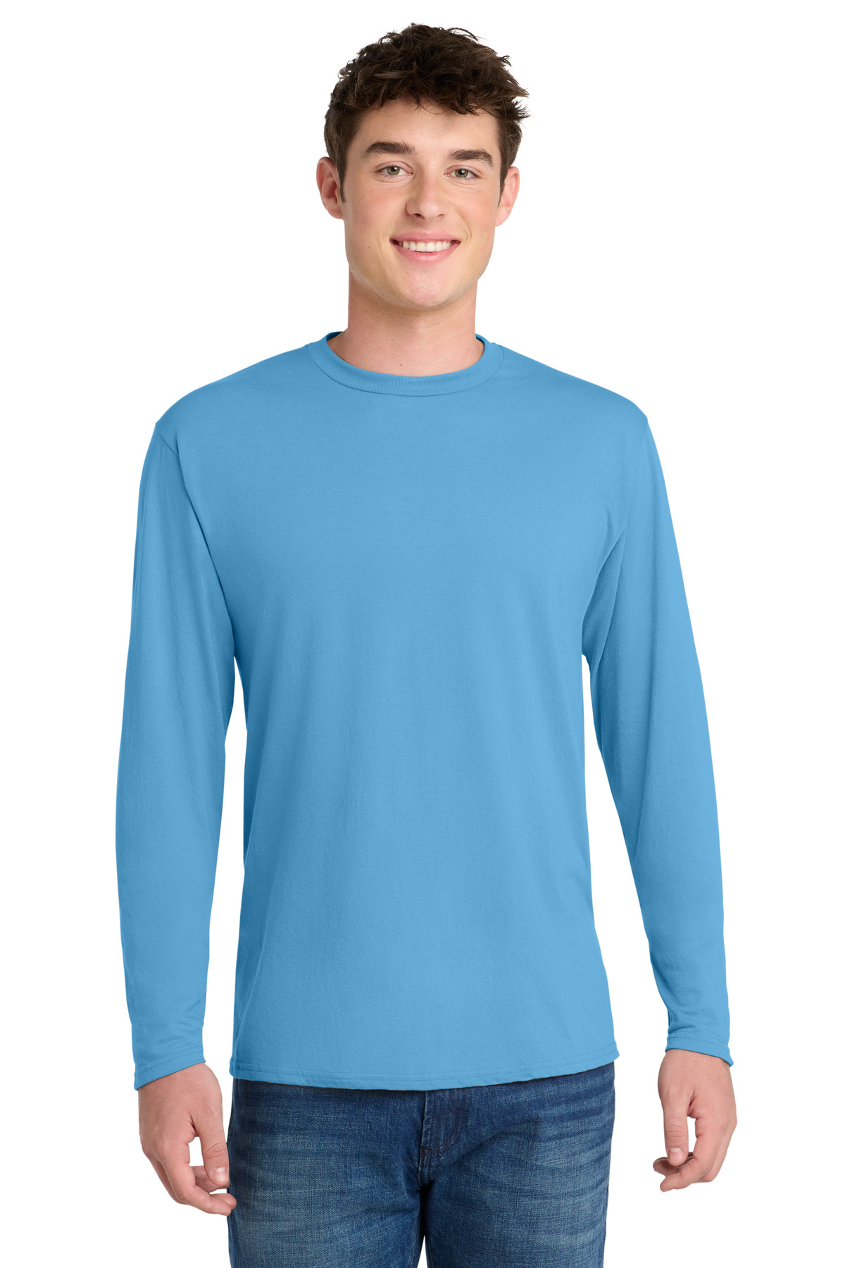 Port & Co ™ Long Sleeve Performance Blend Tee. PC381LS - Aquatic Blue