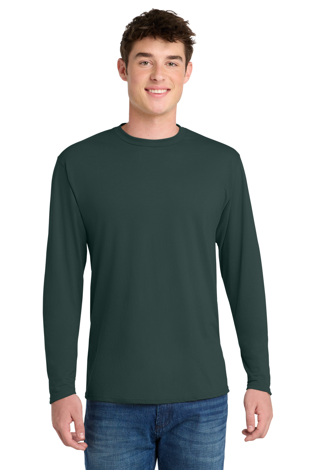Port & Co ™ Long Sleeve Performance Blend Tee. PC381LS - Dark Green