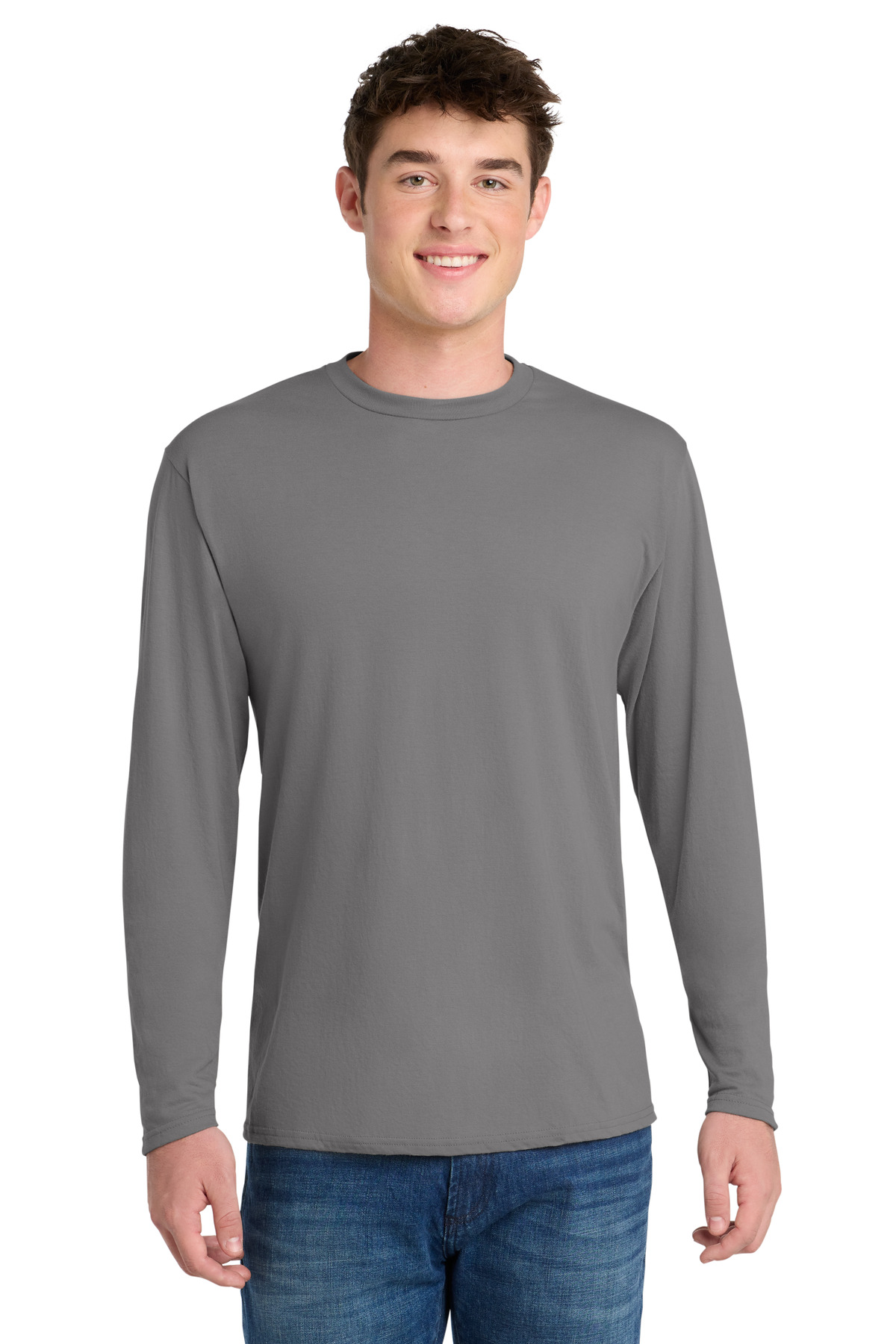 Port & Co ™ Long Sleeve Performance Blend Tee. PC381LS - Medium Grey
