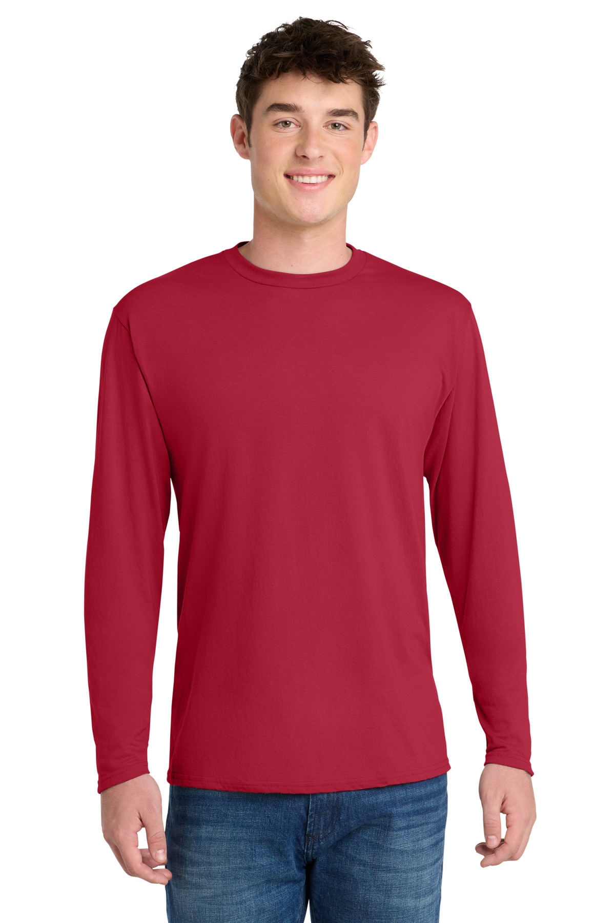 Port & Co ™ Long Sleeve Performance Blend Tee. PC381LS - Red