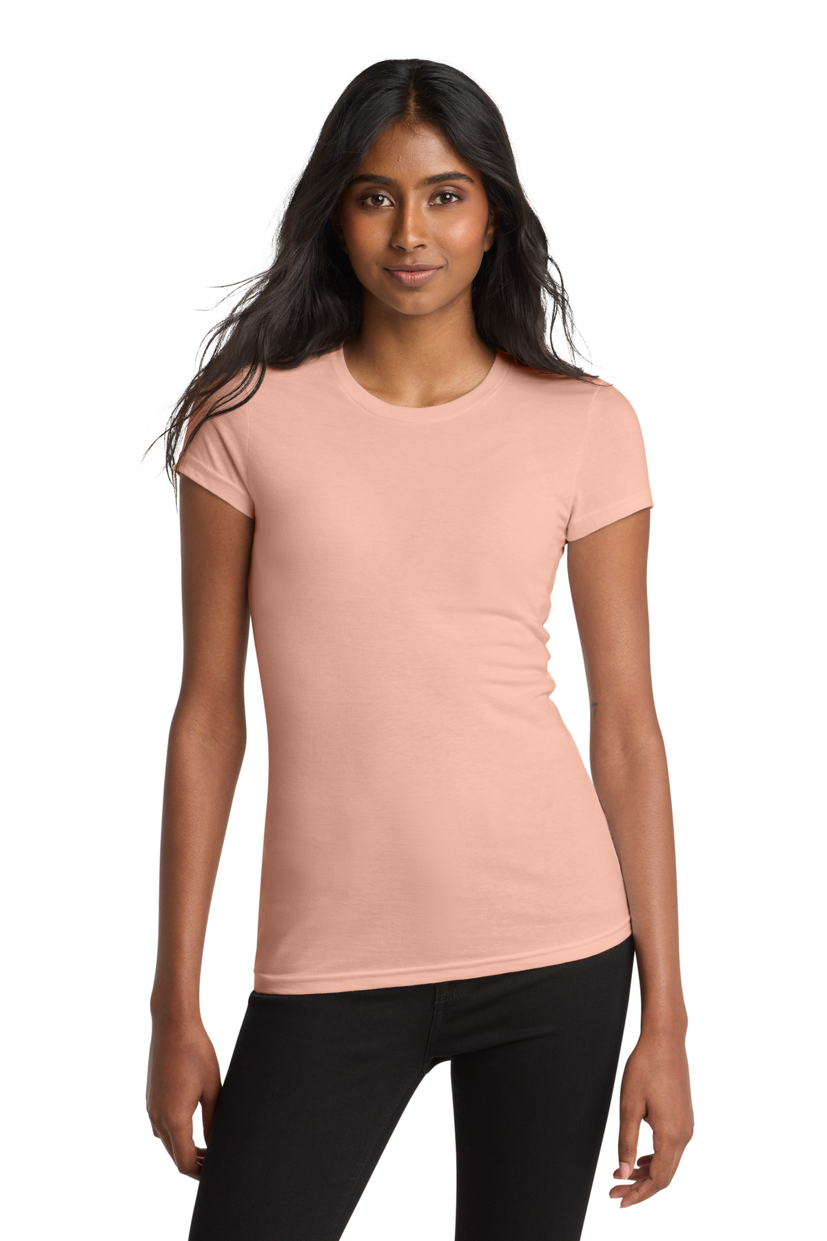 District District Women's Fitted Very Important Tee. DT6001 in Dusty Peach