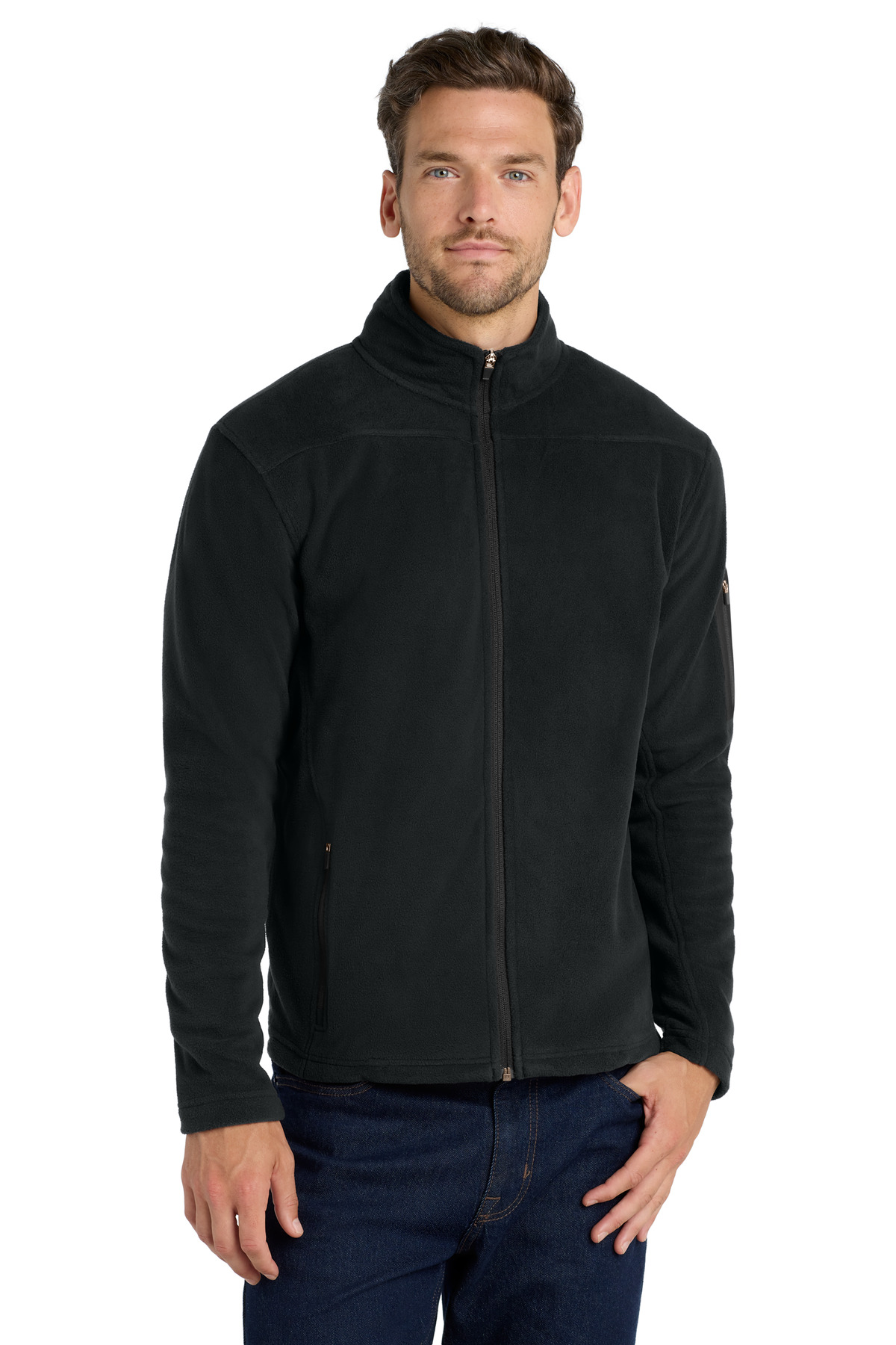 When temps drop trust our Summit Fleece to fight the chill. This midweight jacket has a contemporary look with clean design lines and a welded sleeve pocket for technical edge. 6.2-ounce 100% polyester microfleece Low-pill Reverse coil zippers Welded left sleeve pocket Front zippered pockets Open hem with locking drawcord and toggle for adjustability