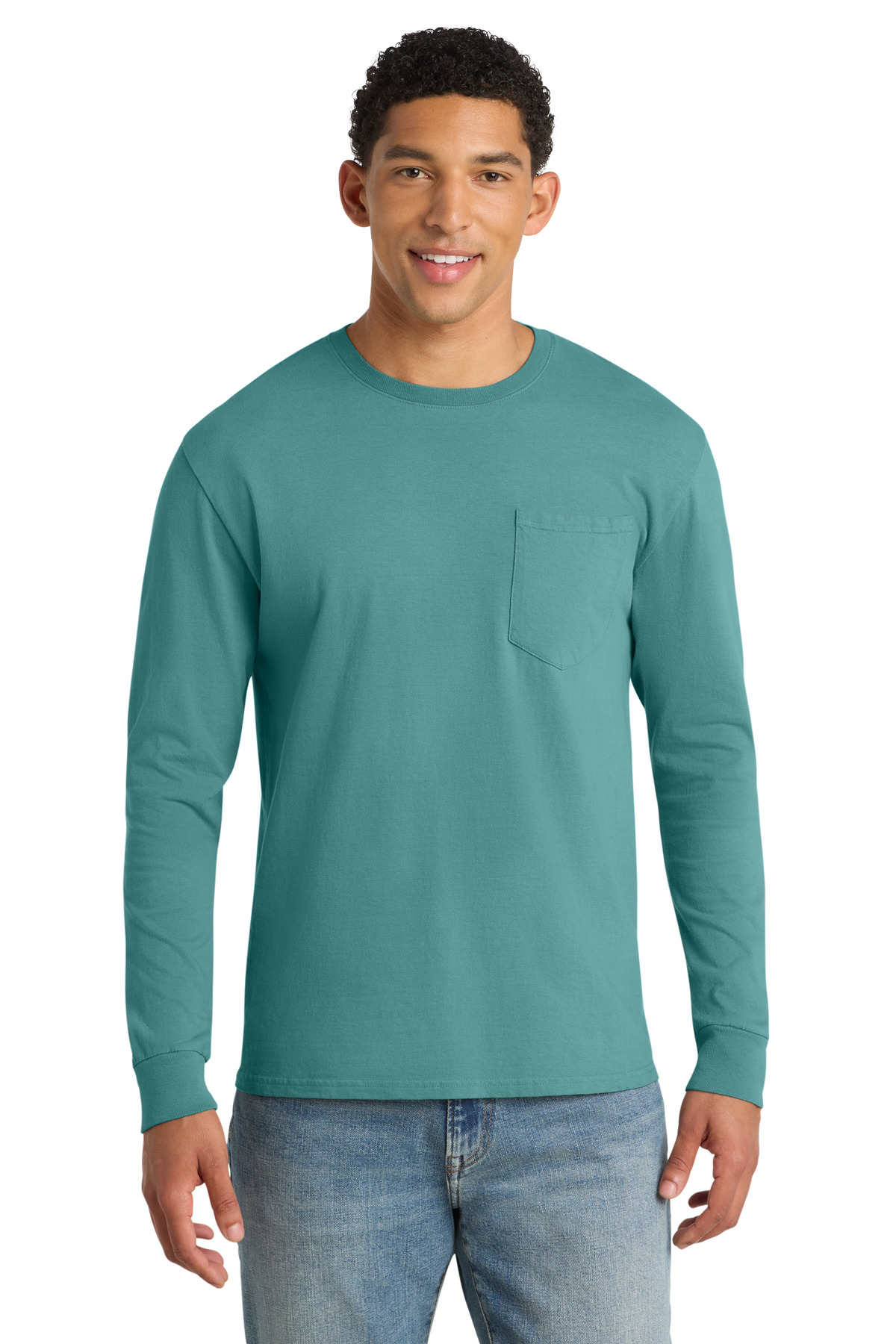 DISCONTINUED Port & Company Beach Wash Garment-Dyed Long Sleeve Pocket Tee  PC099LSP in Peacock