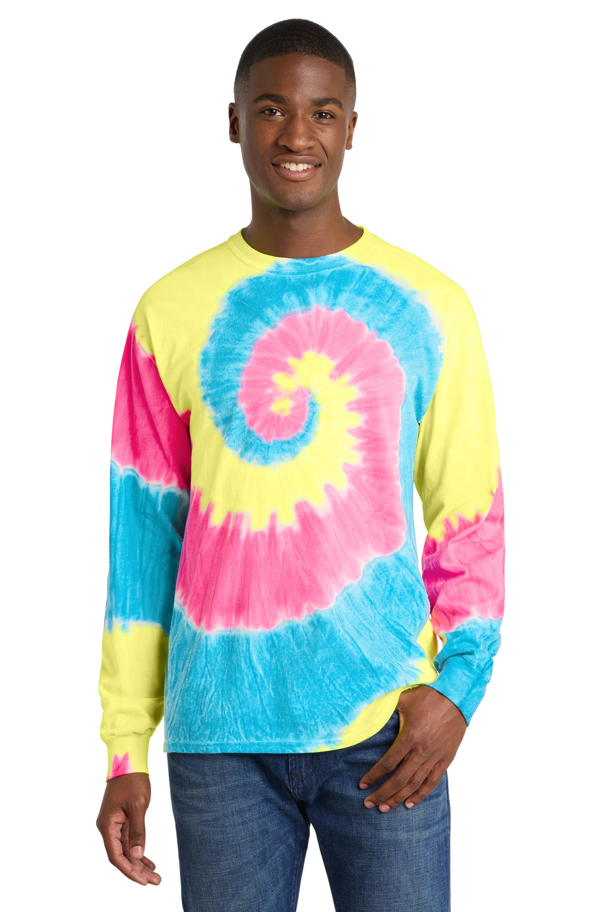 Port & Co ™ Tie-Dye Long Sleeve Tee. PC147LS - Neon Rainbow
