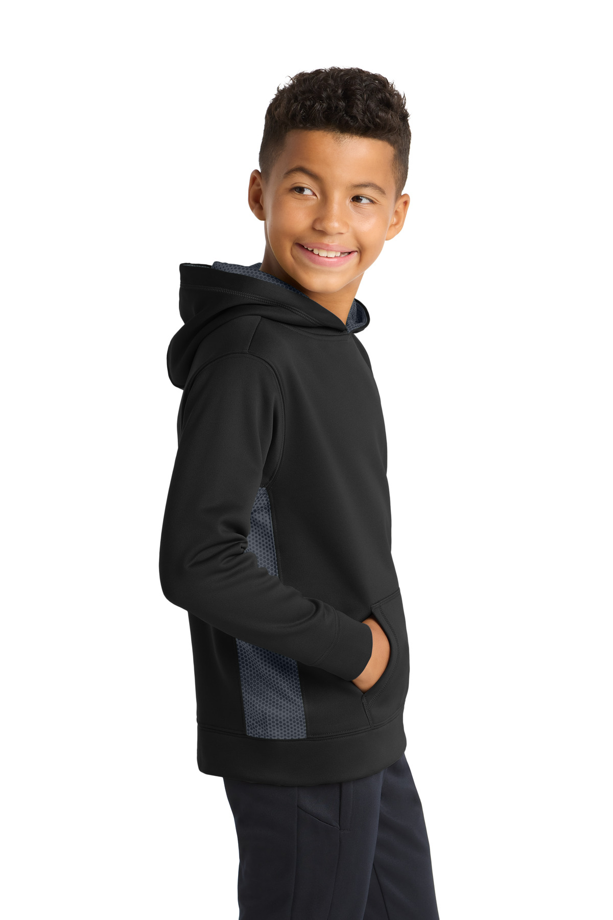 Sport-Tek Youth Sport-Wick CamoHex Fleece Colorblock Hooded Pullover. YST239