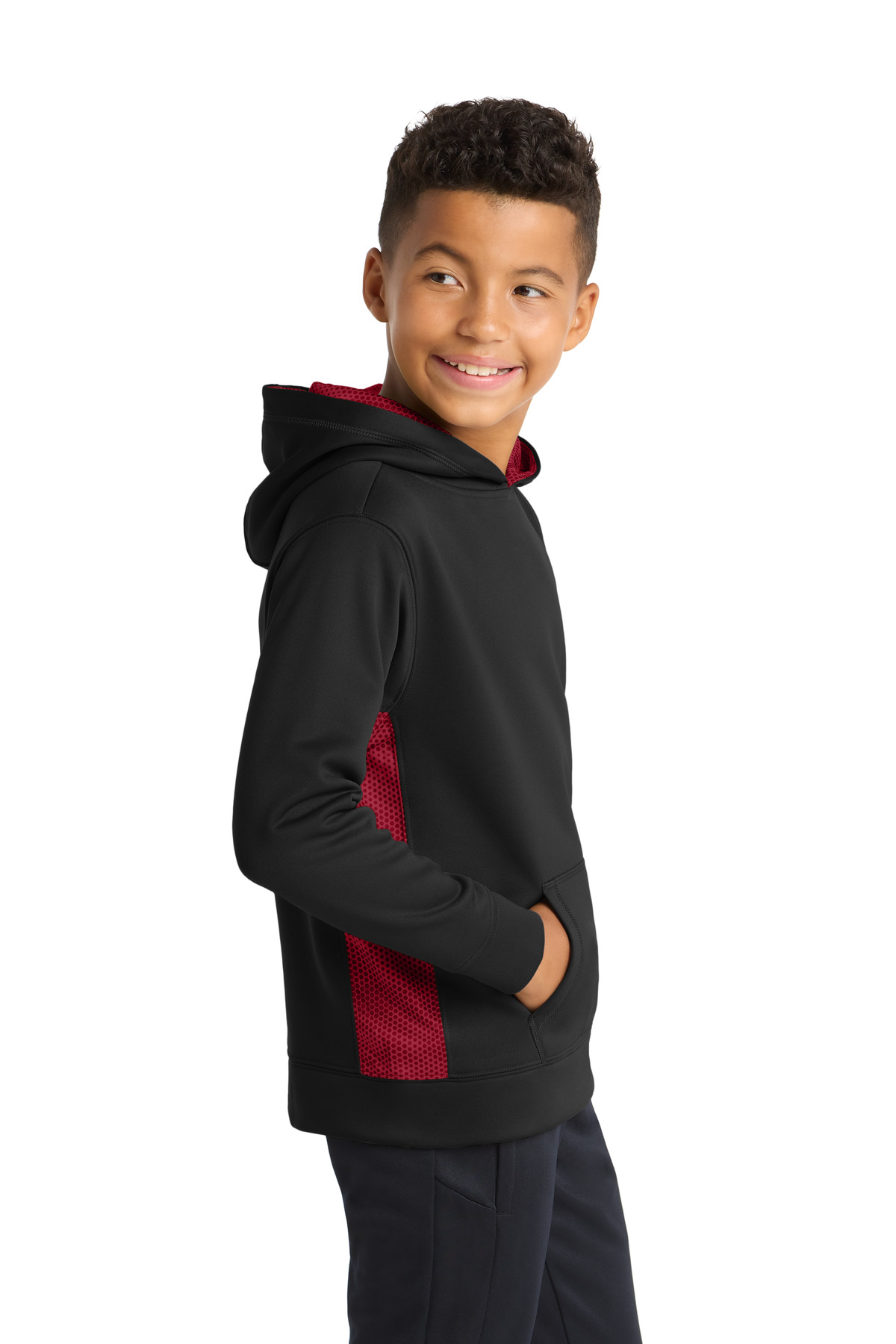 Sport-Tek Youth Sport-Wick CamoHex Fleece Colorblock Hooded Pullover. YST239