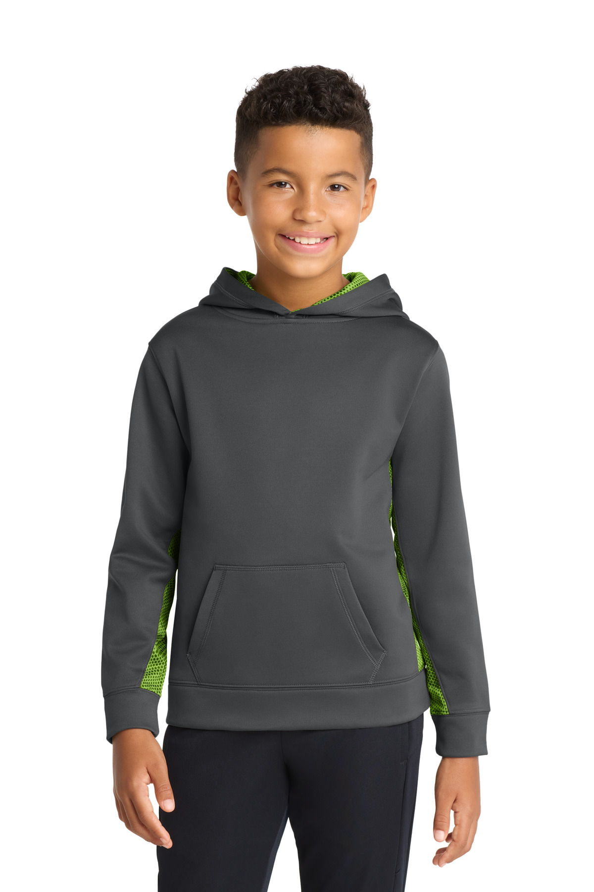 Sport-Tek Youth Sport-Wick CamoHex Fleece Colorblock Hooded Pullover. YST239