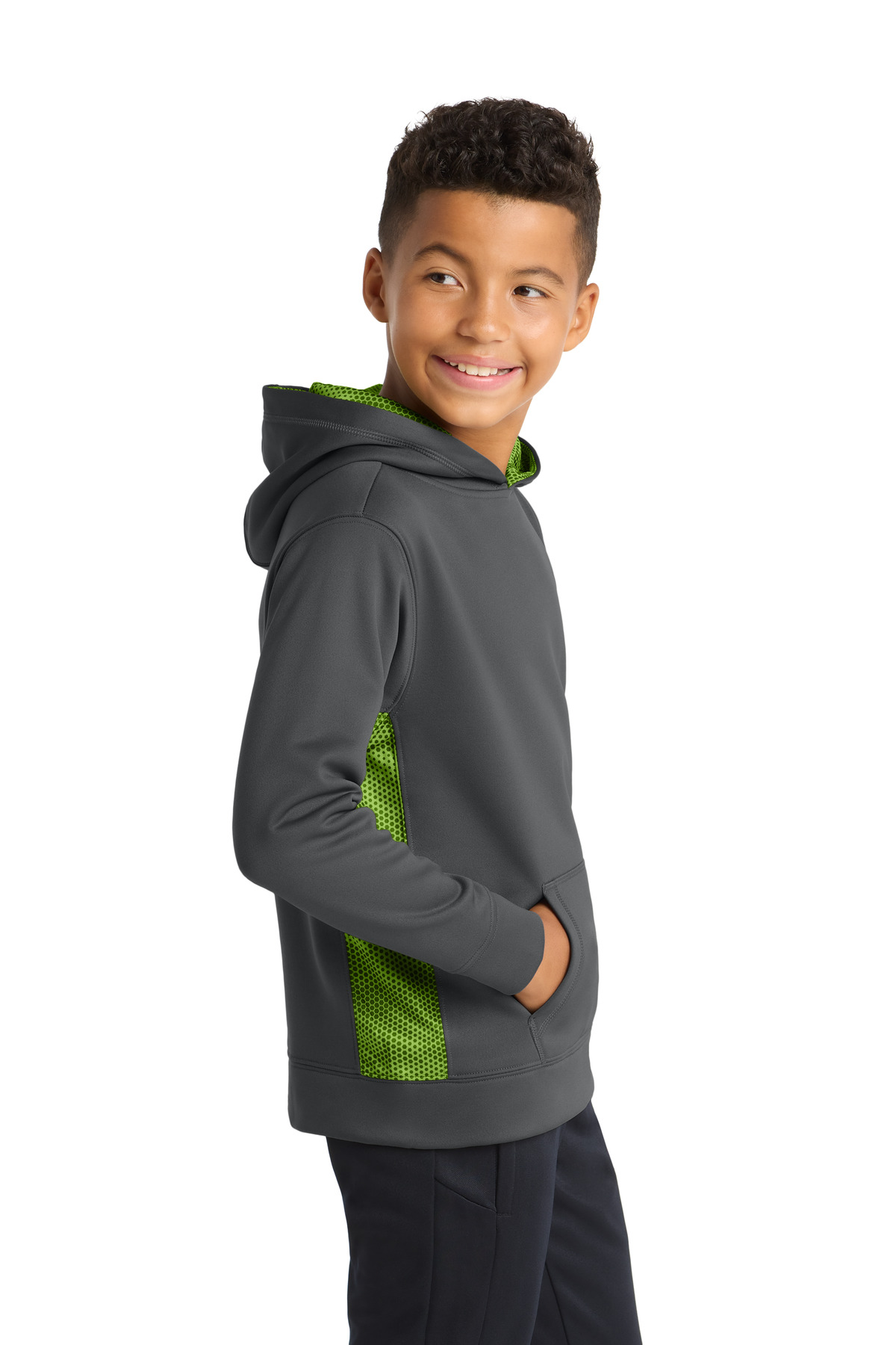 Sport-Tek Youth Sport-Wick CamoHex Fleece Colorblock Hooded Pullover. YST239