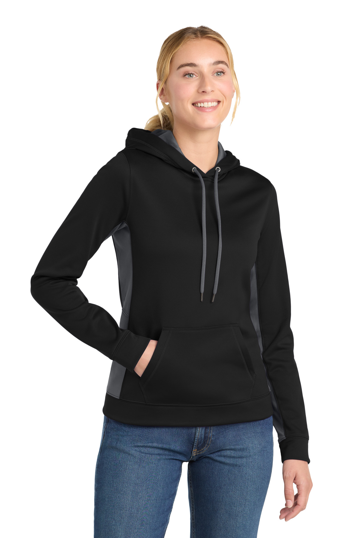  DISCONTINUED  Sport-Tek ┬«  Women's Sport-Wick ┬«  Fleece Colorblock Hooded Pullover. LST235