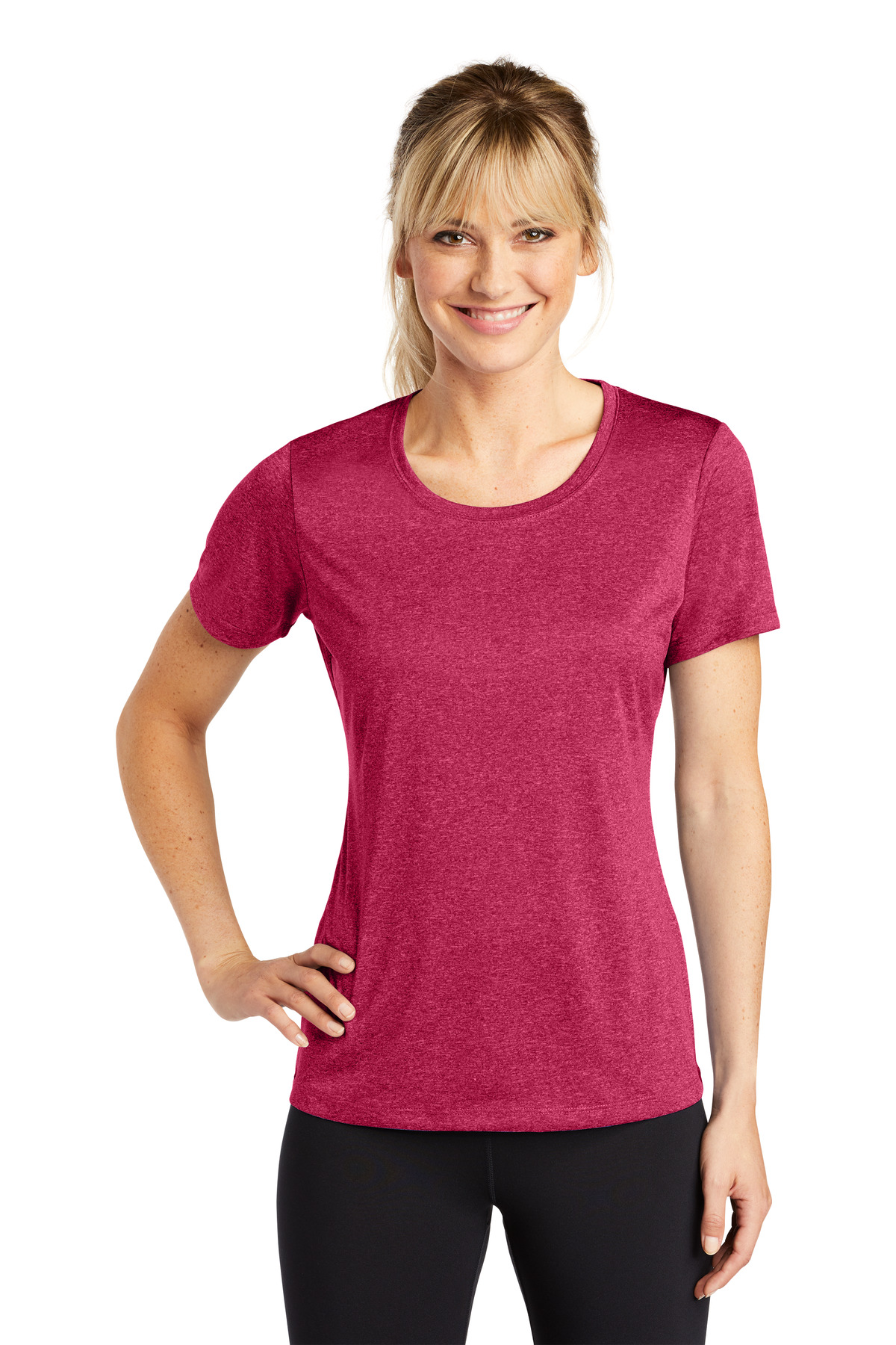 Sport-Tek DISCONTINUED Sport-Tek Women's Heather Contender Scoop Neck Tee. LST360 in Cardinal Heather