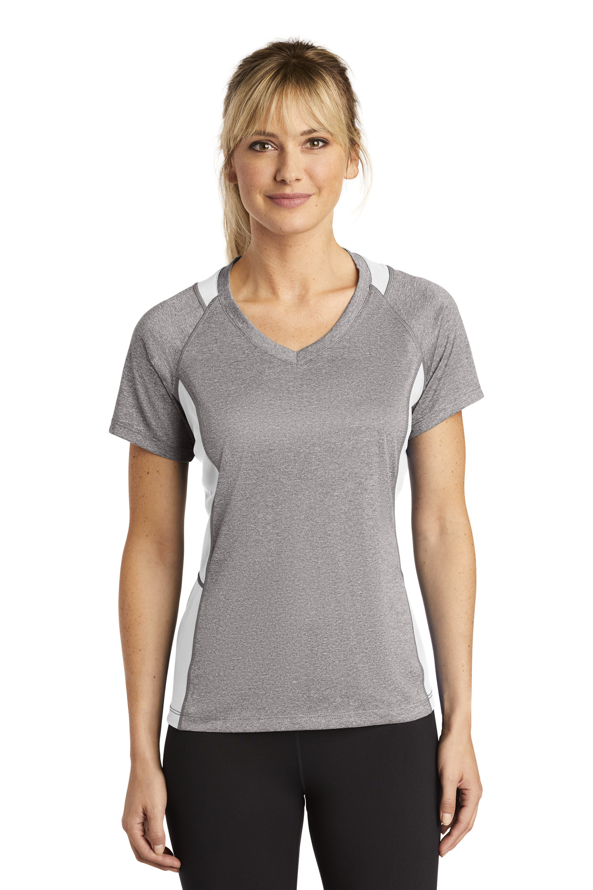 DISCONTINUED  Sport-Tek ®  Women's Heather Colorblock Contender   V-Neck Tee. LST361