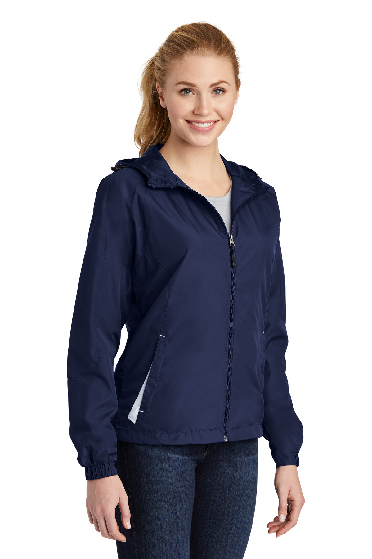 Sport-Tek Women's Colorblock Hooded Raglan Jacket. LST76