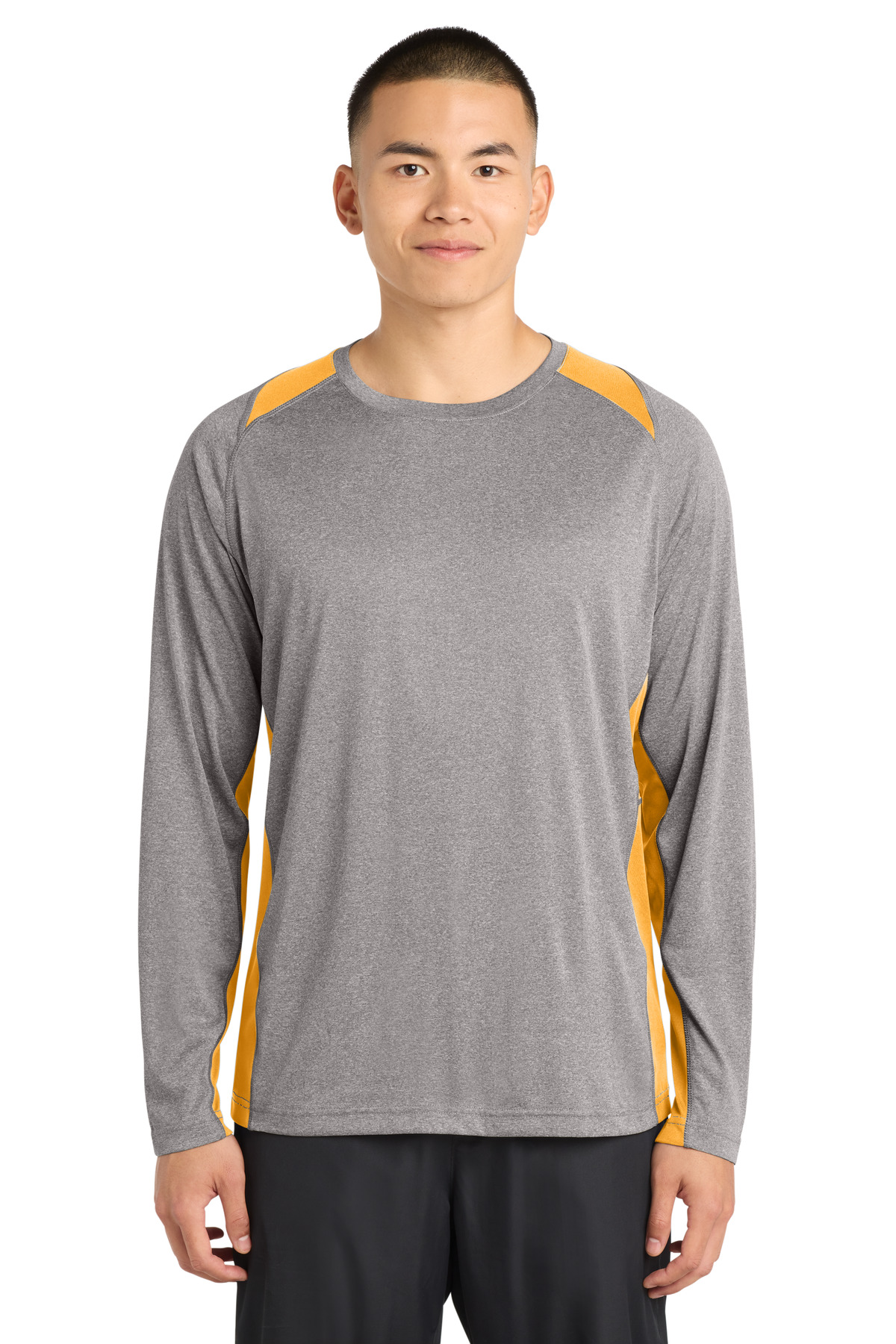 Sport-Tek ST361LS swatch in Vintage Heather/ Gold