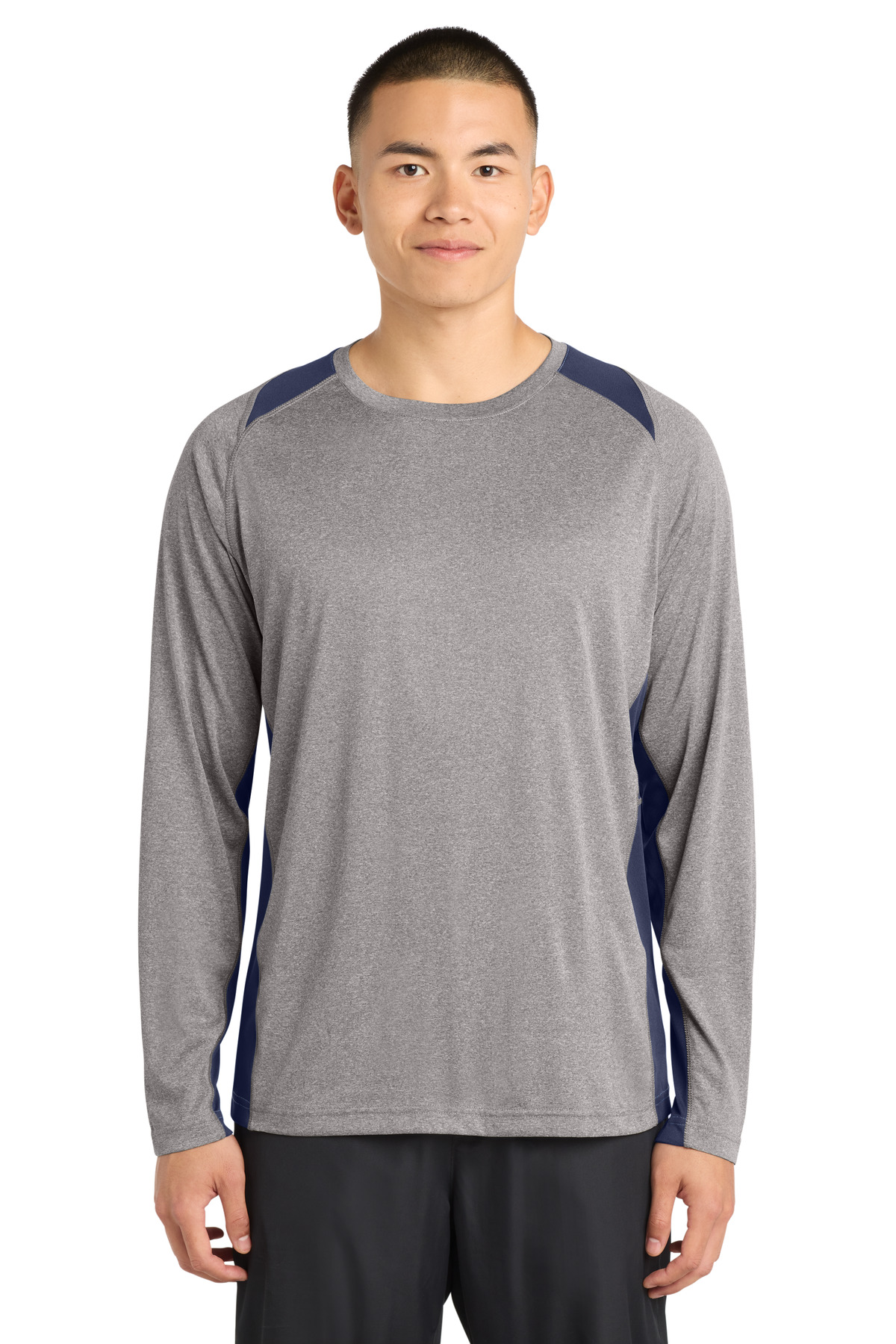 Long Sleeve Heather Colorblock Contender Tee - Vintage Heather/ True Navy
