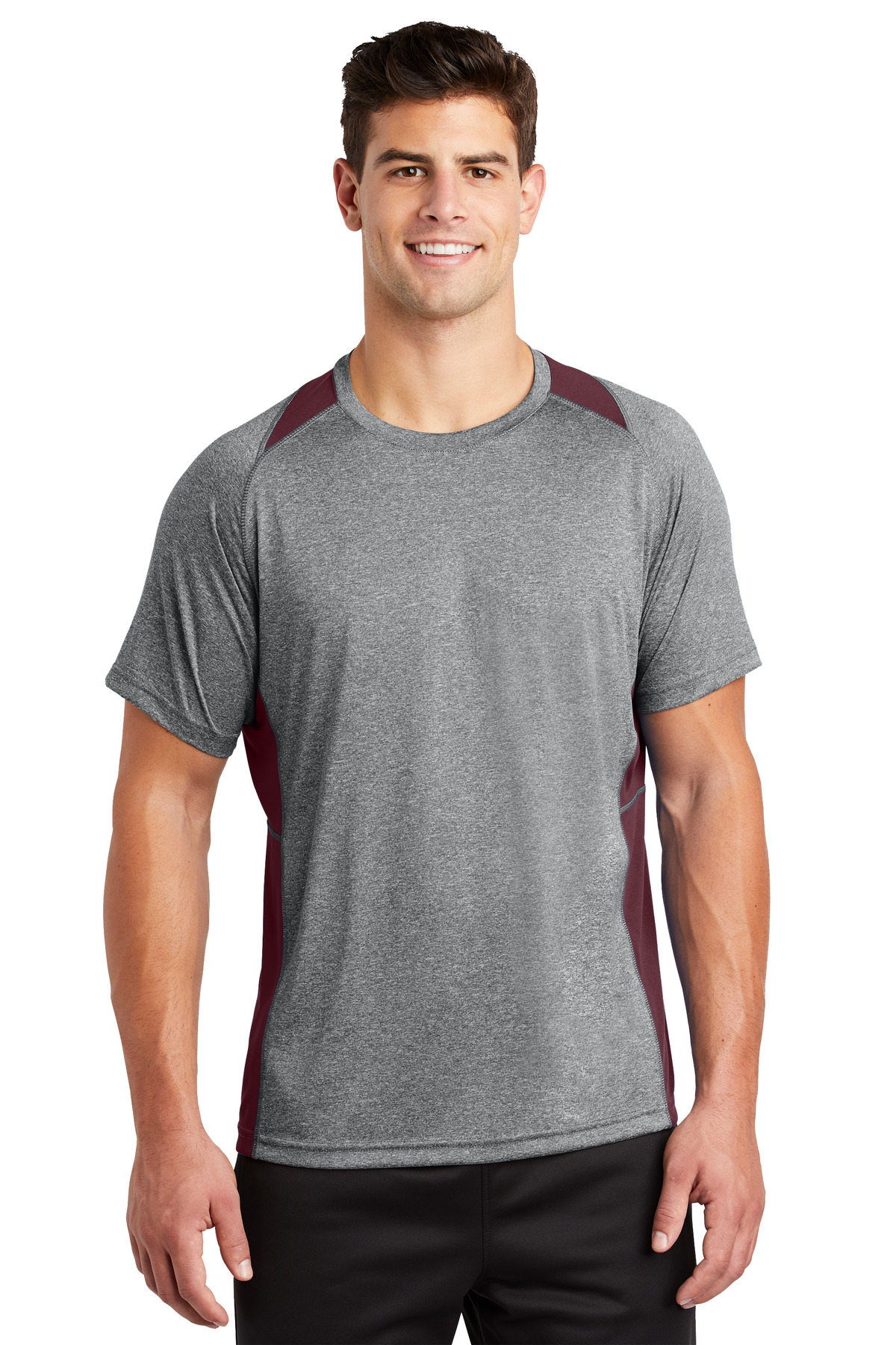 Sport-Tek ST361 swatch in Vintage Heather/ Maroon