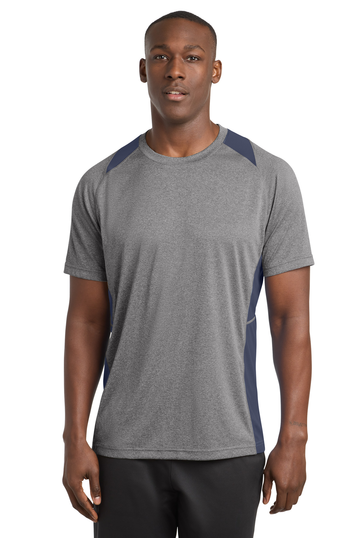 Sport-Tek ST361 swatch in Vintage Heather/ True Navy
