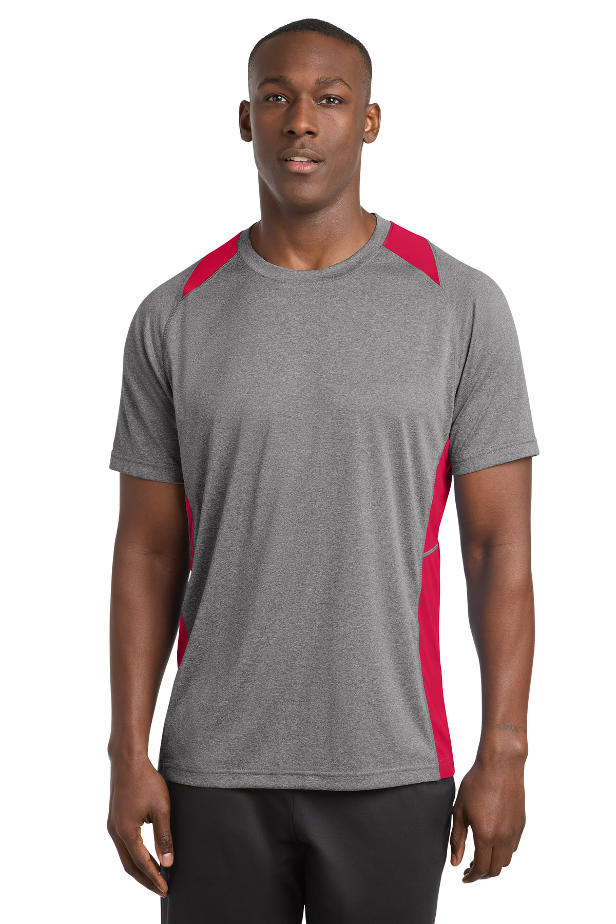 Sport-Tek ST361 swatch in Vintage Heather/ True Red