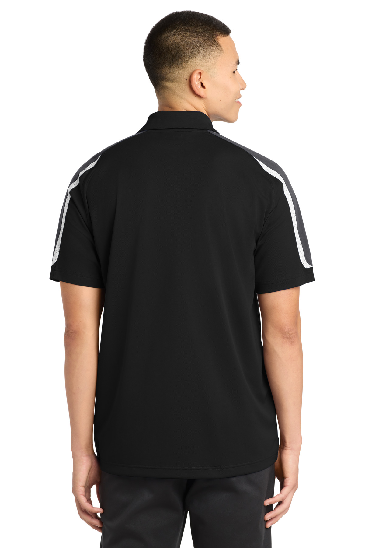 Sport-Tek Tricolor Shoulder Micropique Sport-Wick Polo. back view