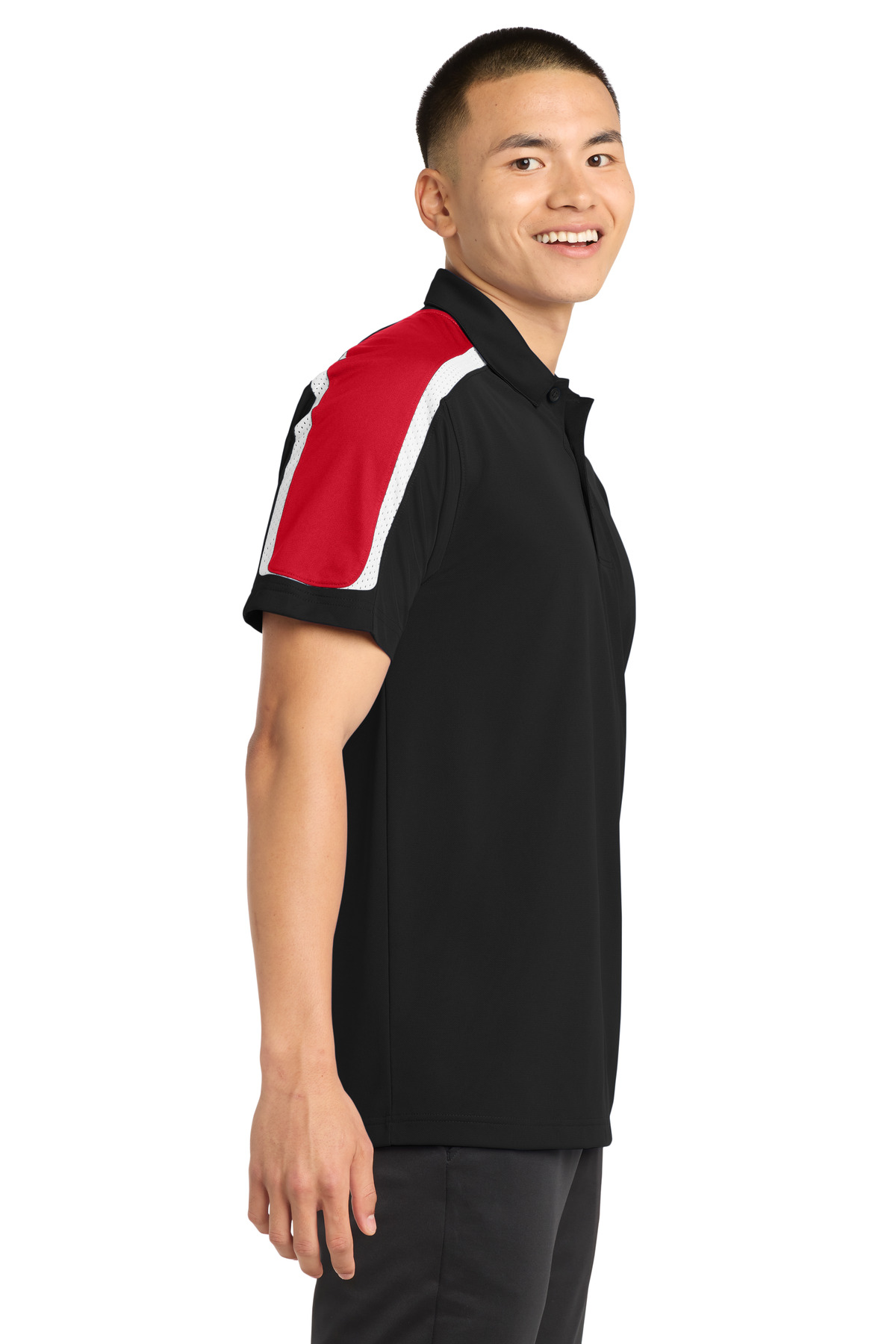 Sport-Tek Tricolor Shoulder Micropique Sport-Wick Polo. ST658
