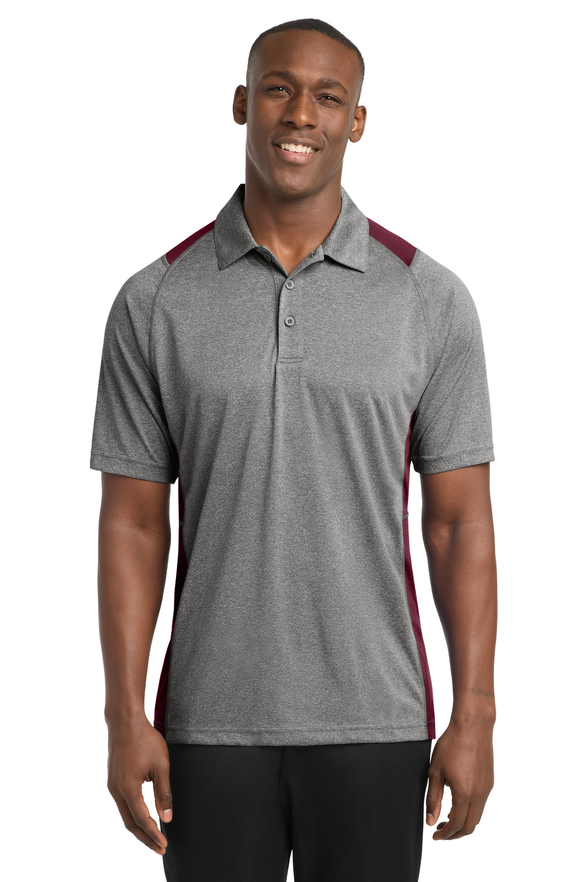 Sport-Tek ST665 swatch in Vintage Heather/ Maroon