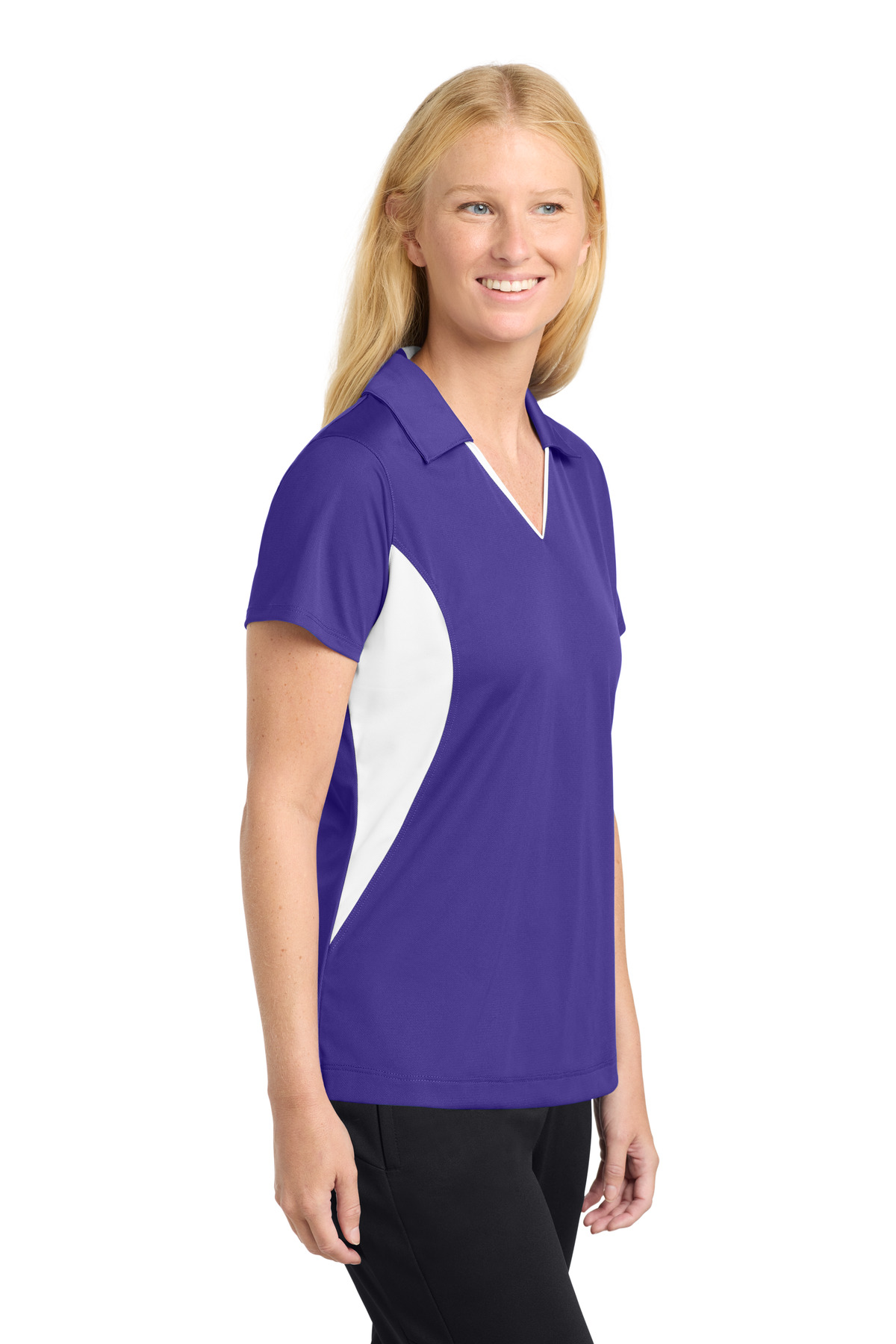 Sport-Tek Women's Side Blocked Micropique Sport-Wick Polo. LST655