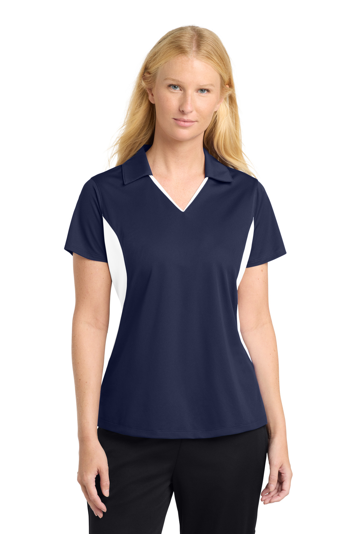 Sport-Tek Women's Side Blocked Micropique Sport-Wick Polo. LST655