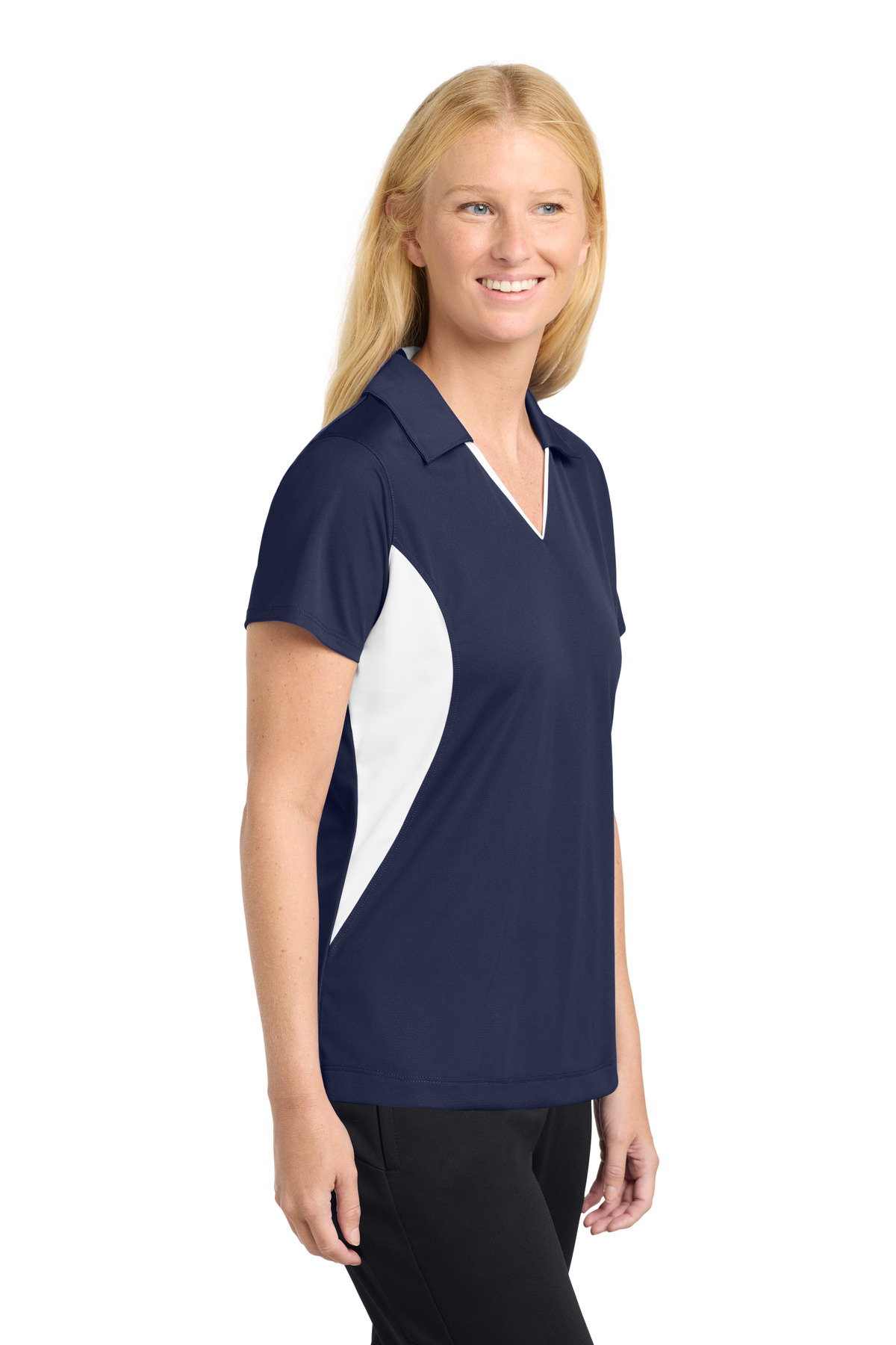 Sport-Tek Women's Side Blocked Micropique Sport-Wick Polo. LST655