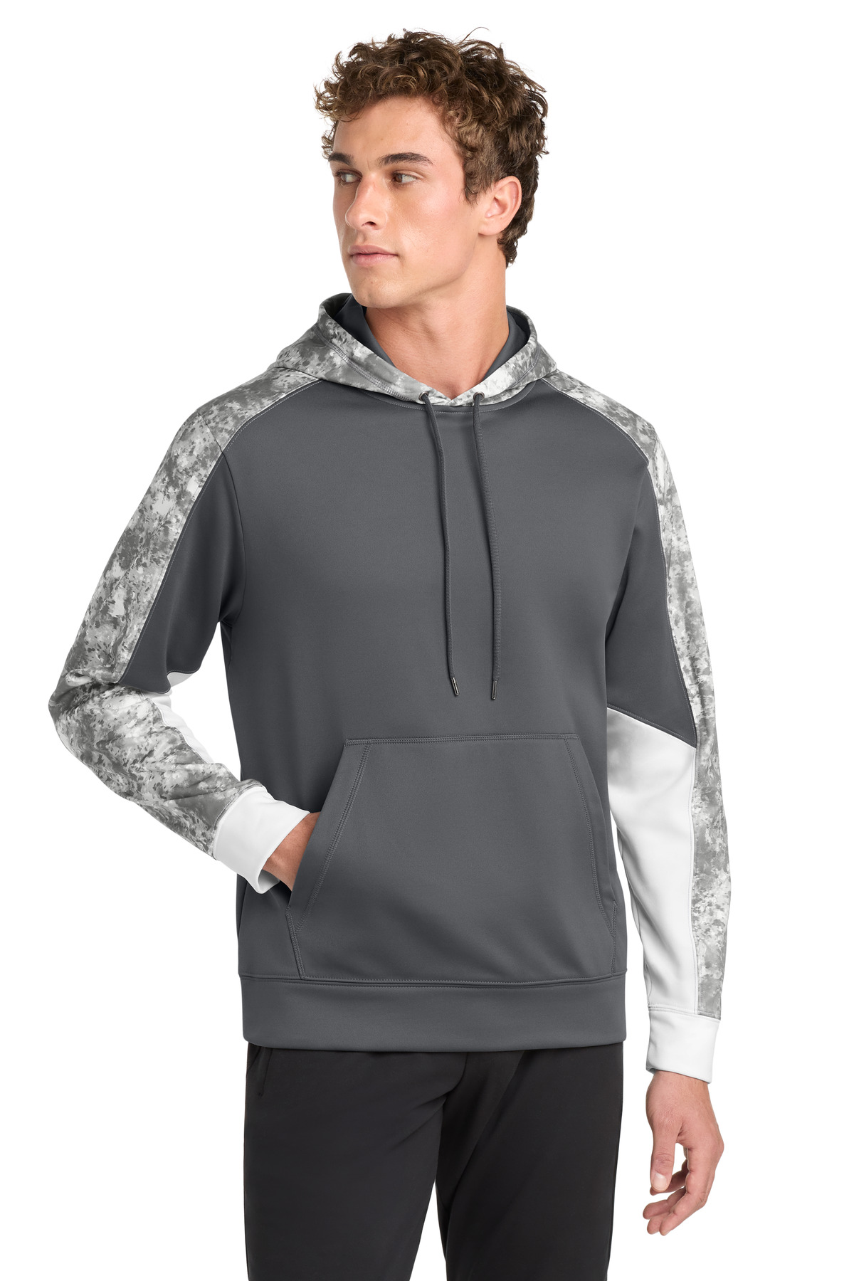 Sport-Tek DISCONTINUED Sport-Tek Sport-Wick Mineral Freeze Fleece Colorblock Hooded Pullover. ST231 in Dark Smoke Grey/ Dark Smoke Grey